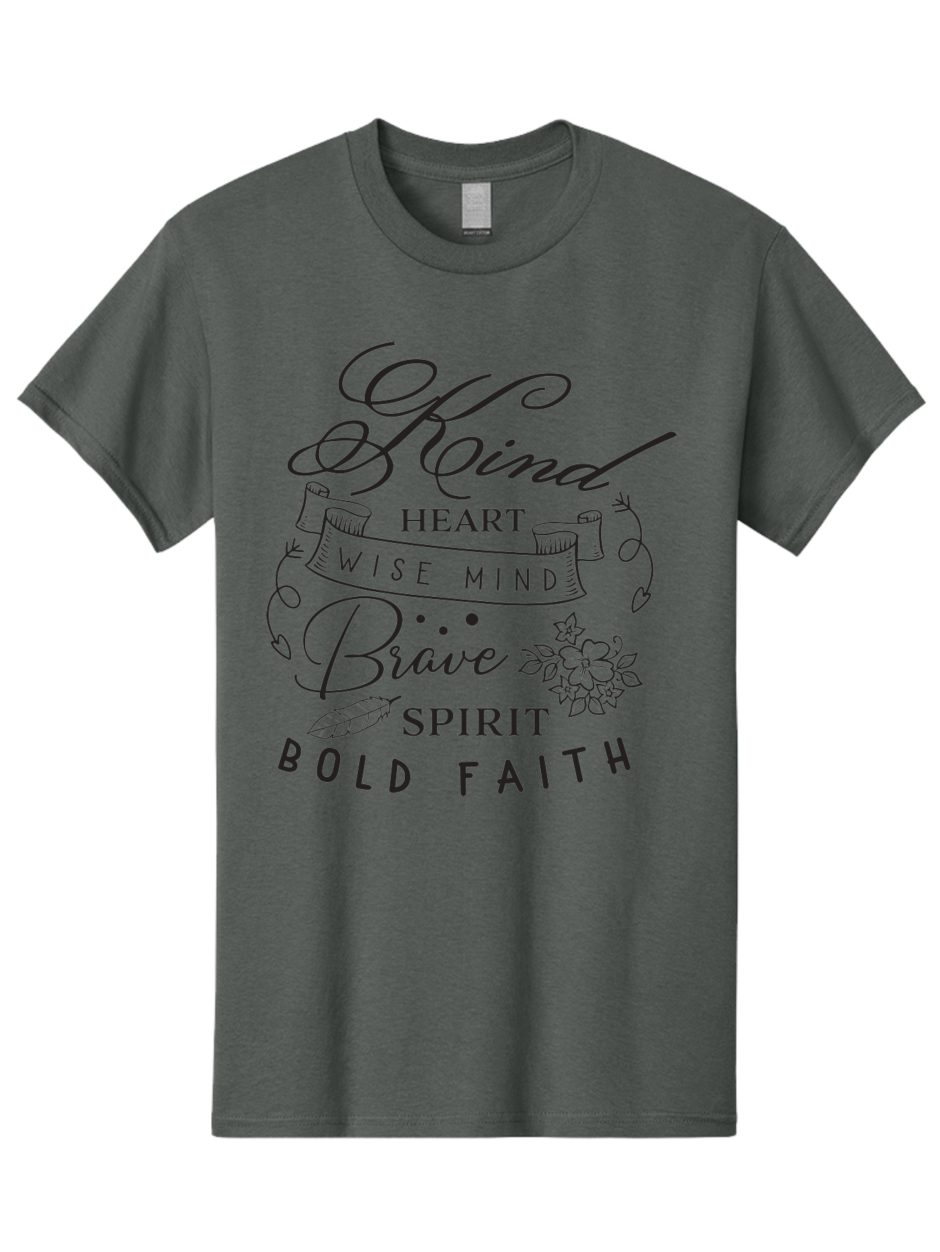 Kind-Heart-Brave-Spirit Men'S Graphic Tee, 100% Cotton, Comfortable Casual Summer Wear, Machine Washable, Inspirational Words, Motivational Quotes, Kind Heart, Wise Mind, Brave Spirit, Bold Faith, Positivity, Empowerment, Floral Elements, Aac918 27