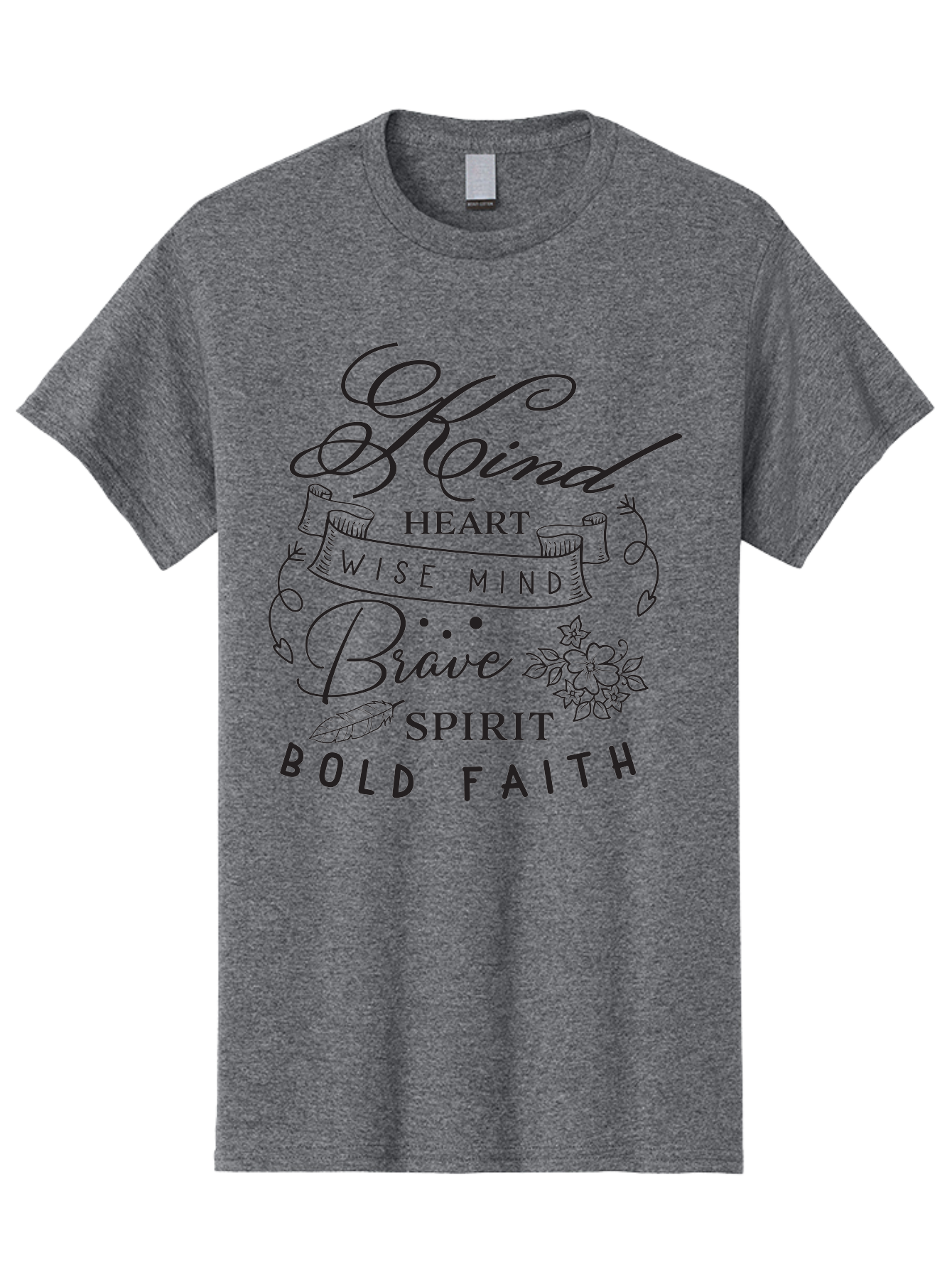 Kind-Heart-Brave-Spirit Men'S Graphic Tee, 100% Cotton, Comfortable Casual Summer Wear, Machine Washable, Inspirational Words, Motivational Quotes, Kind Heart, Wise Mind, Brave Spirit, Bold Faith, Positivity, Empowerment, Floral Elements, Aac918 7
