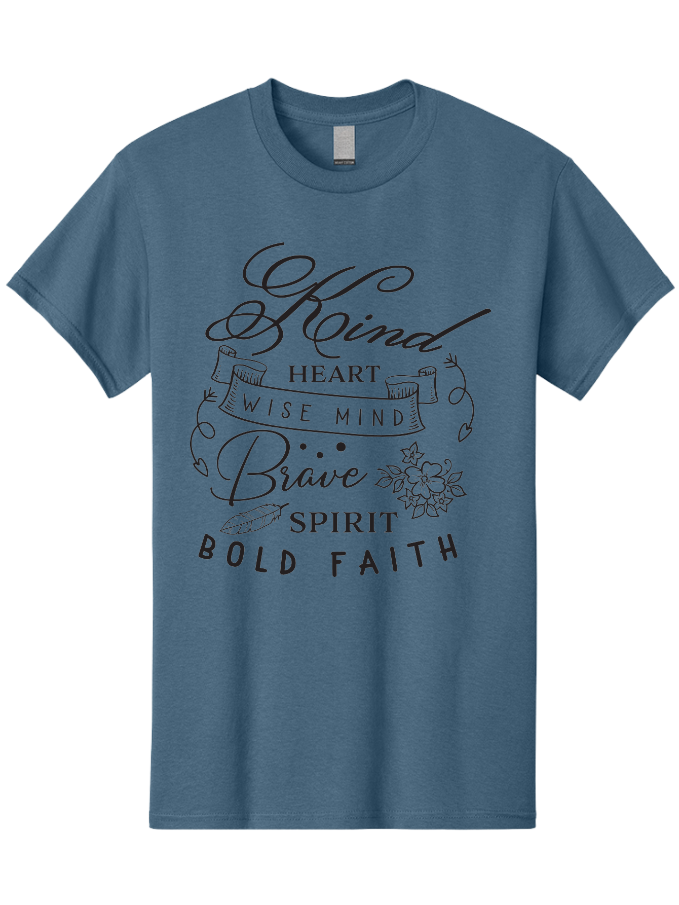 Kind-Heart-Brave-Spirit Men'S Graphic Tee, 100% Cotton, Comfortable Casual Summer Wear, Machine Washable, Inspirational Words, Motivational Quotes, Kind Heart, Wise Mind, Brave Spirit, Bold Faith, Positivity, Empowerment, Floral Elements, Aac918 11
