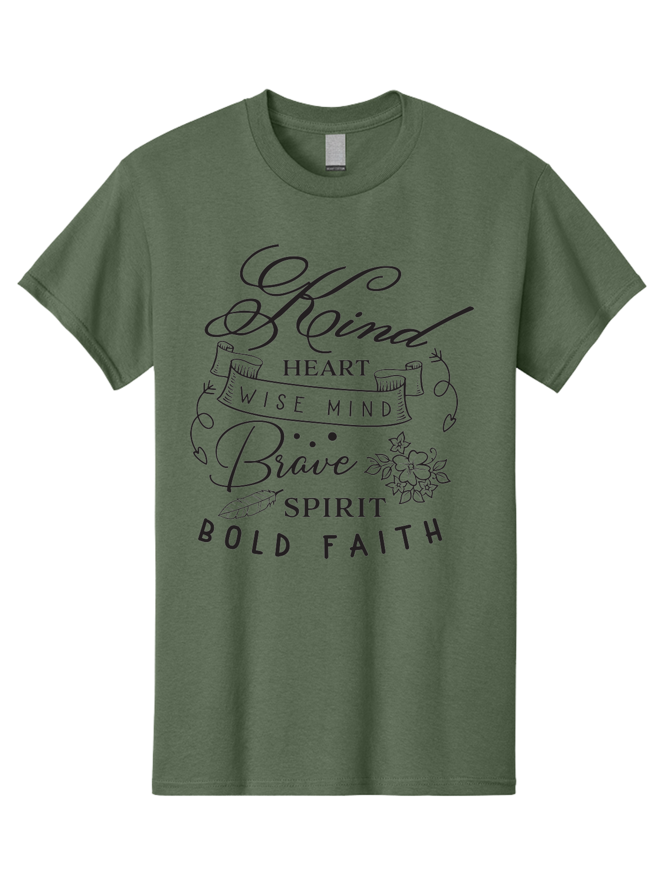 Kind-Heart-Brave-Spirit Men'S Graphic Tee, 100% Cotton, Comfortable Casual Summer Wear, Machine Washable, Inspirational Words, Motivational Quotes, Kind Heart, Wise Mind, Brave Spirit, Bold Faith, Positivity, Empowerment, Floral Elements, Aac918 3