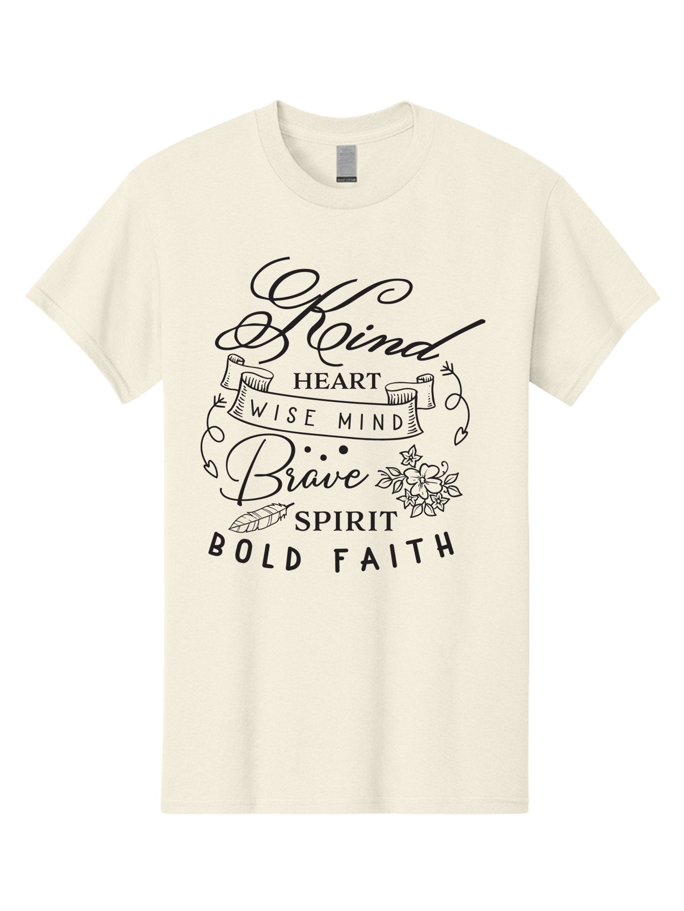Kind-Heart-Brave-Spirit Men'S Graphic Tee, 100% Cotton, Comfortable Casual Summer Wear, Machine Washable, Inspirational Words, Motivational Quotes, Kind Heart, Wise Mind, Brave Spirit, Bold Faith, Positivity, Empowerment, Floral Elements, Aac918 3