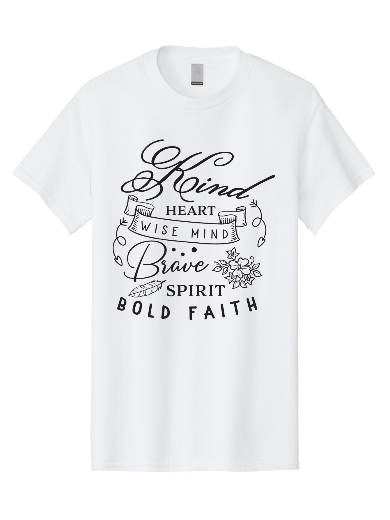 Kind-Heart-Brave-Spirit Men'S Graphic Tee, 100% Cotton, Comfortable Casual Summer Wear, Machine Washable, Inspirational Words, Motivational Quotes, Kind Heart, Wise Mind, Brave Spirit, Bold Faith, Positivity, Empowerment, Floral Elements, Aac918 5