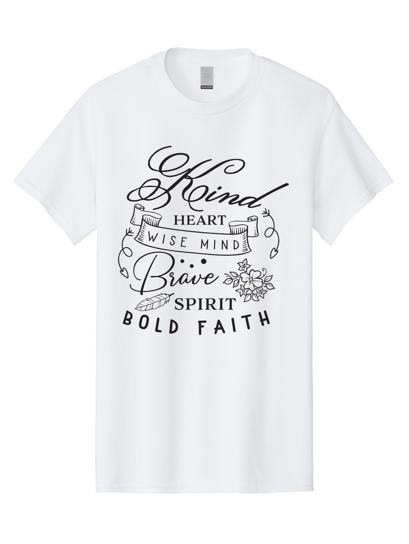 Kind-Heart-Brave-Spirit Men'S Graphic Tee, 100% Cotton, Comfortable Casual Summer Wear, Machine Washable, Inspirational Words, Motivational Quotes, Kind Heart, Wise Mind, Brave Spirit, Bold Faith, Positivity, Empowerment, Floral Elements, Aac918 15