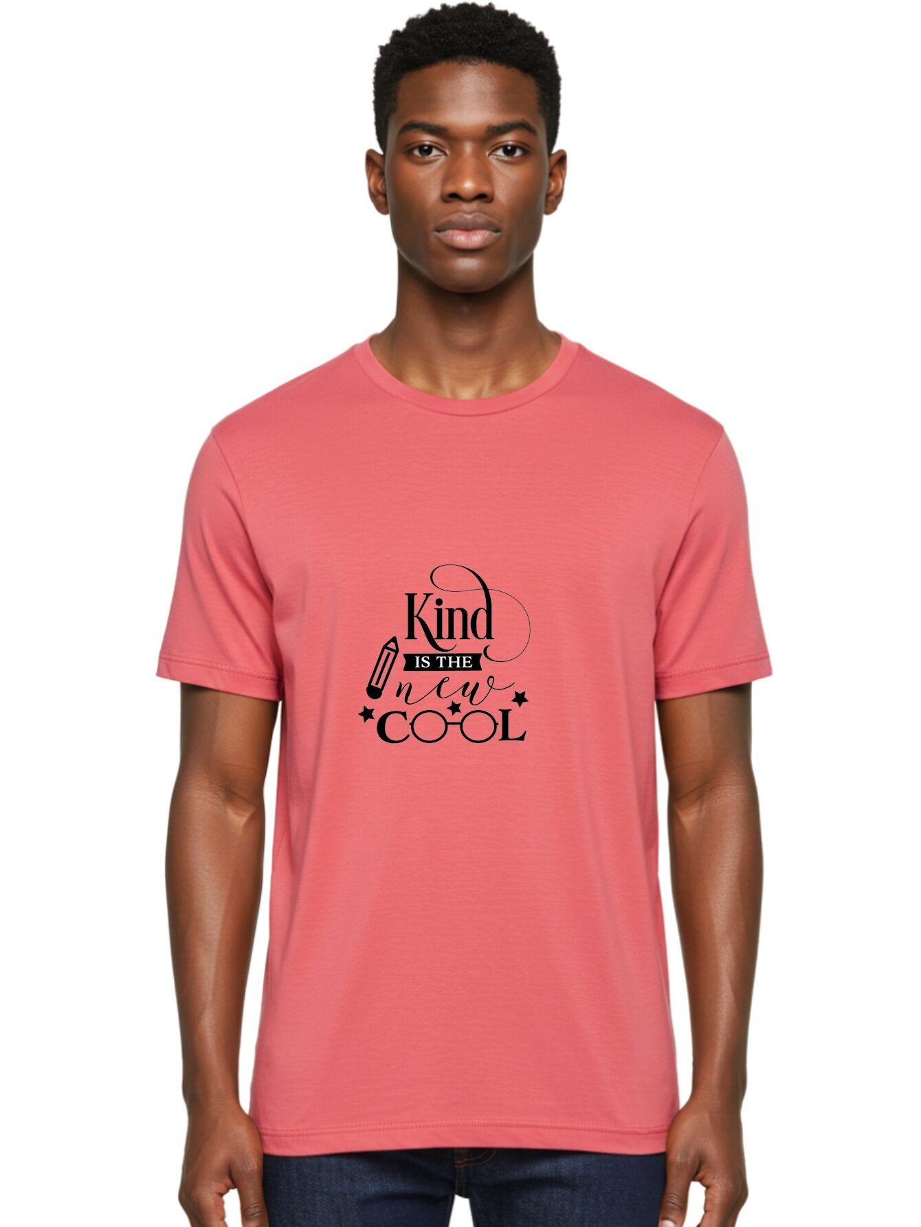 Kind-Is-The-New-Cool Men'S Graphic Tee, 100% Cotton, Comfortable Casual Summer Wear, Machine Washable, Kindness Matters, Inspirational Quote, Positivity, Motivation, Cool Vibes, Pencil Icon, Stars, Trendy Design Elements, Motivational Phrases Aac919 28