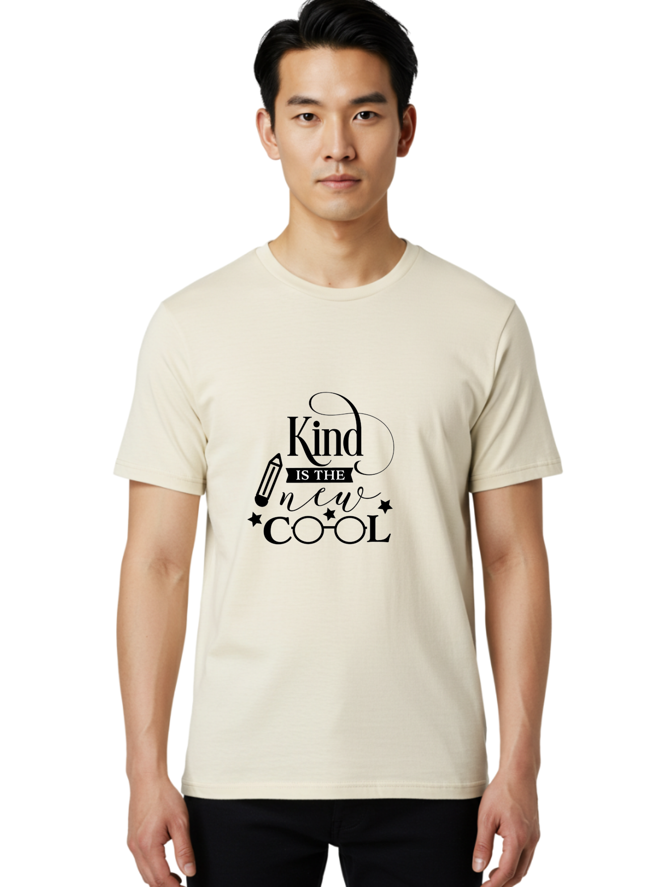 Kind-Is-The-New-Cool Men'S Graphic Tee, 100% Cotton, Comfortable Casual Summer Wear, Machine Washable, Kindness Matters, Inspirational Quote, Positivity, Motivation, Cool Vibes, Pencil Icon, Stars, Trendy Design Elements, Motivational Phrases Aac919 18