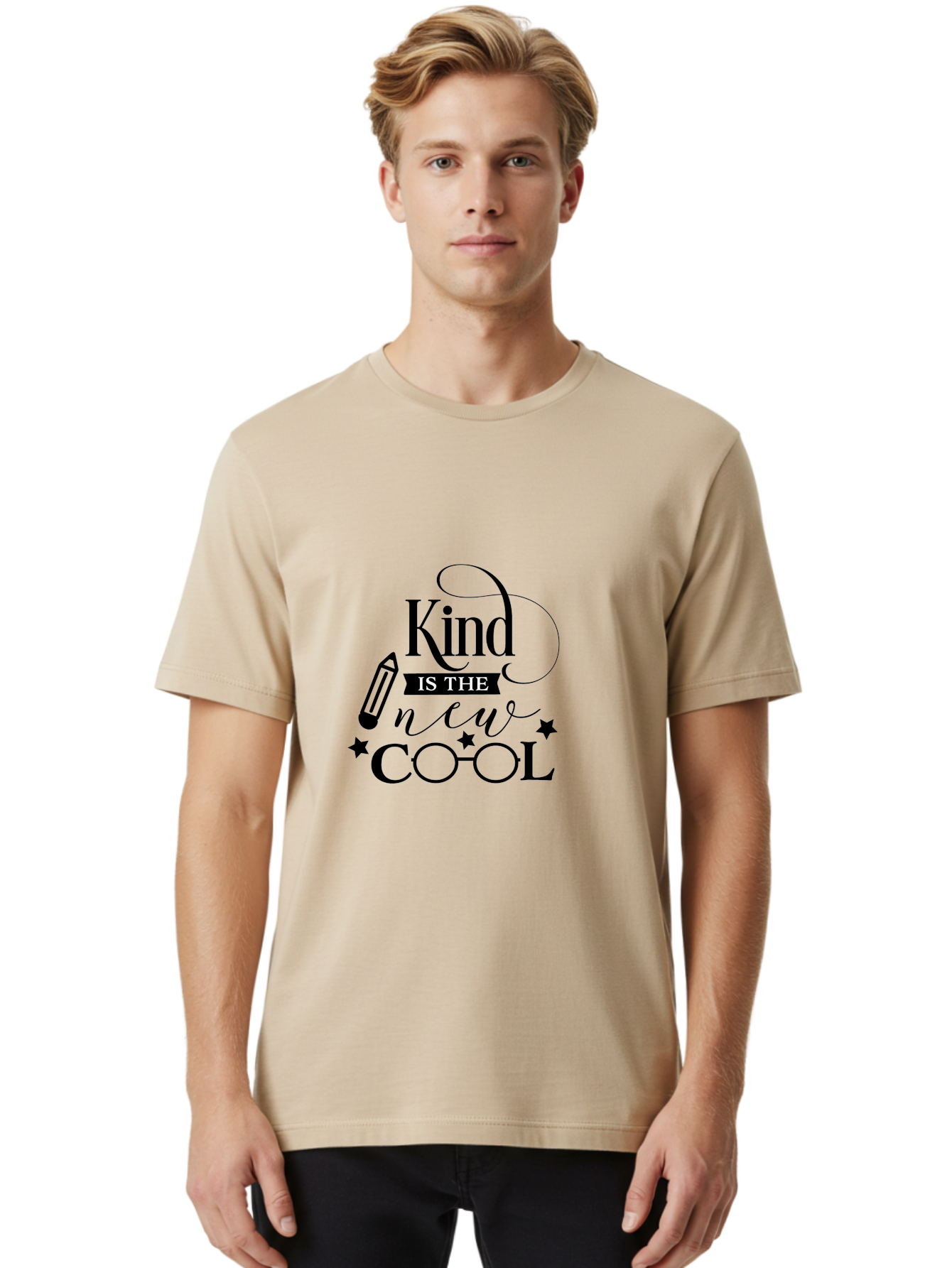 Kind-Is-The-New-Cool Men'S Graphic Tee, 100% Cotton, Comfortable Casual Summer Wear, Machine Washable, Kindness Matters, Inspirational Quote, Positivity, Motivation, Cool Vibes, Pencil Icon, Stars, Trendy Design Elements, Motivational Phrases Aac919 14
