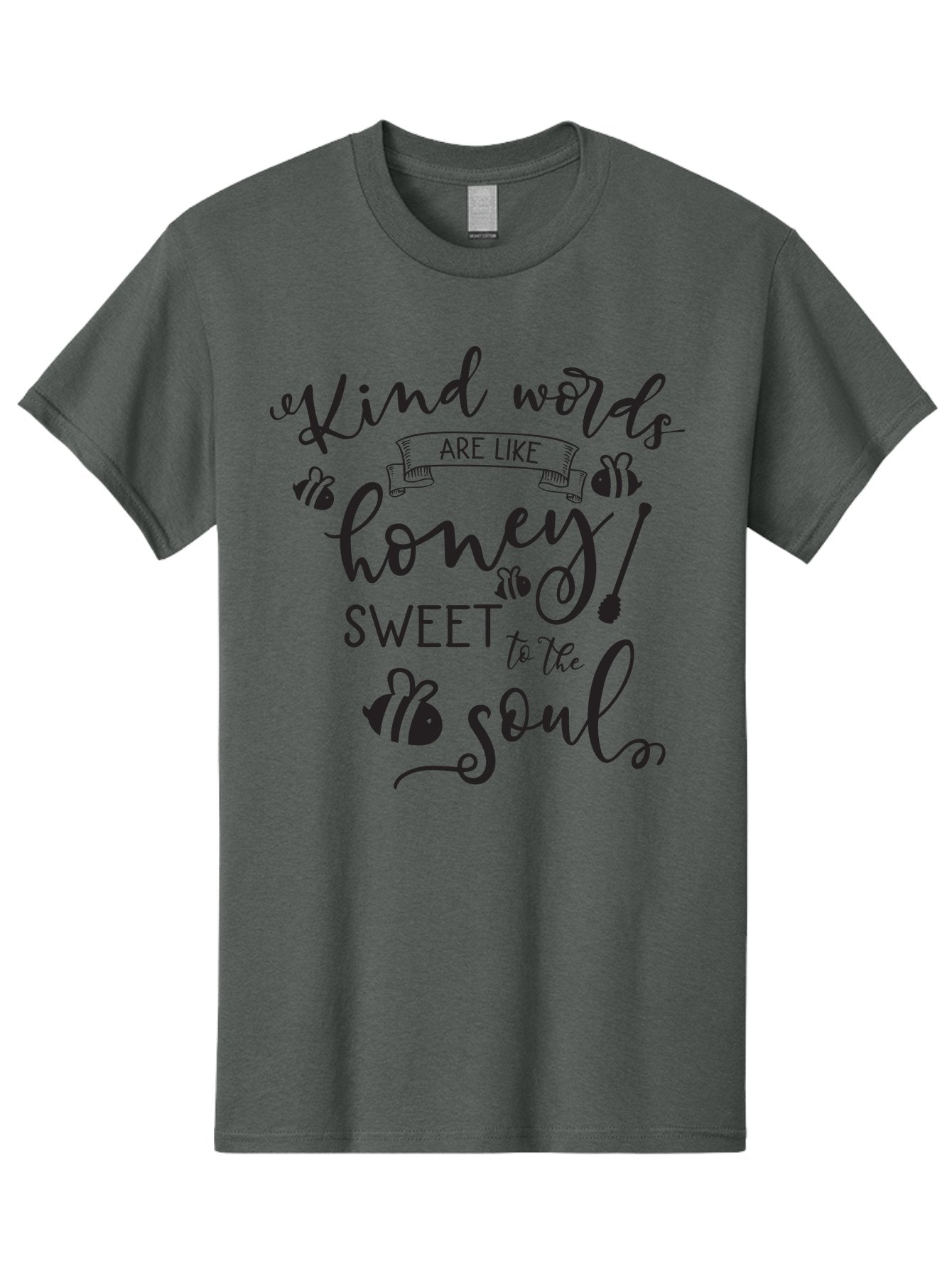 Kind-Words-Are-Like-Honey Men'S Graphic Tee, 100% Cotton, Comfortable Casual Summer Wear, Machine Washable, Inspirational Quote, Kindness, Positive Words, Sweet Soul, Motivational Quote, Black Lettering, Bee Illustrations, Ribbon Banner, Aac920 14