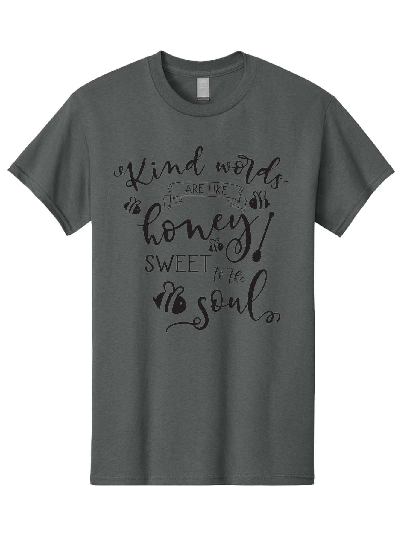 Kind-Words-Are-Like-Honey Men'S Graphic Tee, 100% Cotton, Comfortable Casual Summer Wear, Machine Washable, Inspirational Quote, Kindness, Positive Words, Sweet Soul, Motivational Quote, Black Lettering, Bee Illustrations, Ribbon Banner, Aac920 3