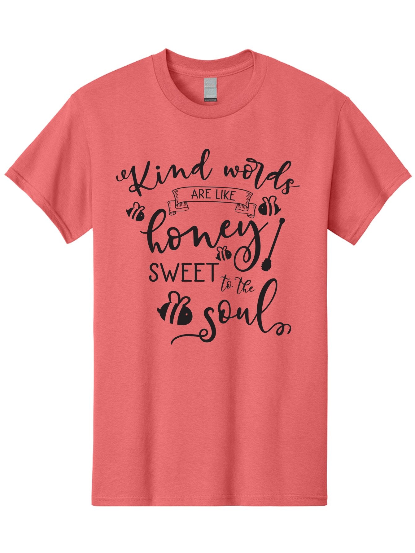 Kind-Words-Are-Like-Honey Men'S Graphic Tee, 100% Cotton, Comfortable Casual Summer Wear, Machine Washable, Inspirational Quote, Kindness, Positive Words, Sweet Soul, Motivational Quote, Black Lettering, Bee Illustrations, Ribbon Banner, Aac920 5