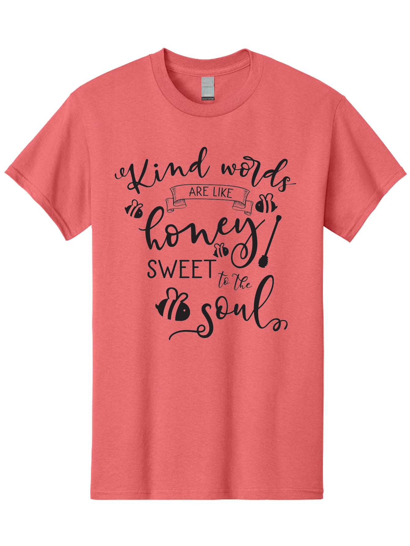 Kind-Words-Are-Like-Honey Men'S Graphic Tee, 100% Cotton, Comfortable Casual Summer Wear, Machine Washable, Inspirational Quote, Kindness, Positive Words, Sweet Soul, Motivational Quote, Black Lettering, Bee Illustrations, Ribbon Banner, Aac920 15