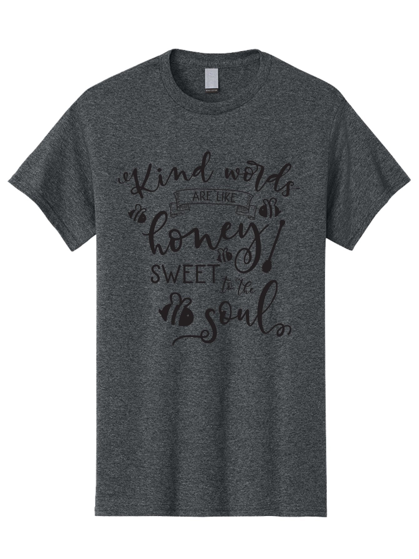 Kind-Words-Are-Like-Honey Men'S Graphic Tee, 100% Cotton, Comfortable Casual Summer Wear, Machine Washable, Inspirational Quote, Kindness, Positive Words, Sweet Soul, Motivational Quote, Black Lettering, Bee Illustrations, Ribbon Banner, Aac920 6