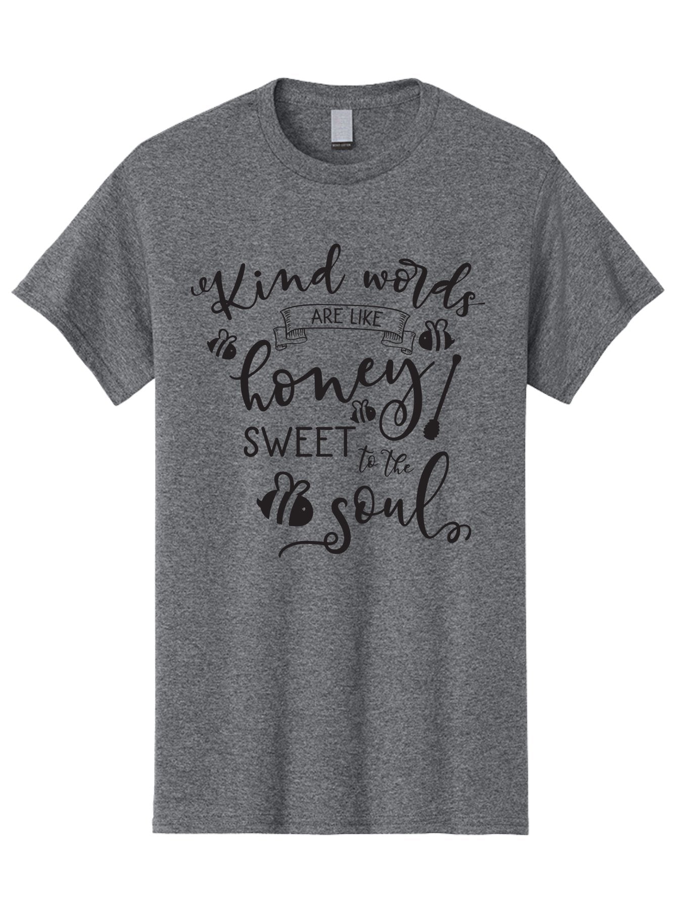 Kind-Words-Are-Like-Honey Men'S Graphic Tee, 100% Cotton, Comfortable Casual Summer Wear, Machine Washable, Inspirational Quote, Kindness, Positive Words, Sweet Soul, Motivational Quote, Black Lettering, Bee Illustrations, Ribbon Banner, Aac920 9