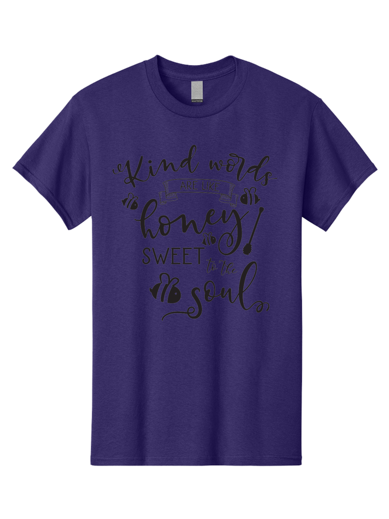 Kind-Words-Are-Like-Honey Men'S Graphic Tee, 100% Cotton, Comfortable Casual Summer Wear, Machine Washable, Inspirational Quote, Kindness, Positive Words, Sweet Soul, Motivational Quote, Black Lettering, Bee Illustrations, Ribbon Banner, Aac920 21