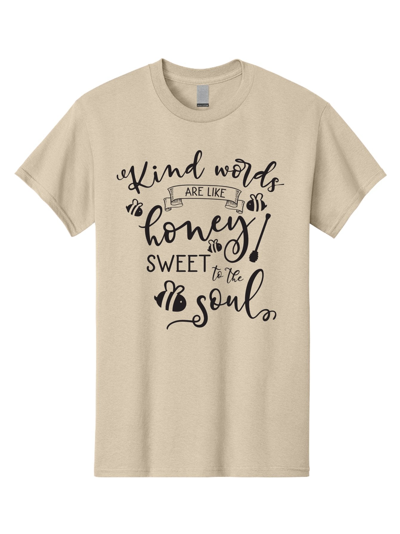 Kind-Words-Are-Like-Honey Men'S Graphic Tee, 100% Cotton, Comfortable Casual Summer Wear, Machine Washable, Inspirational Quote, Kindness, Positive Words, Sweet Soul, Motivational Quote, Black Lettering, Bee Illustrations, Ribbon Banner, Aac920 10