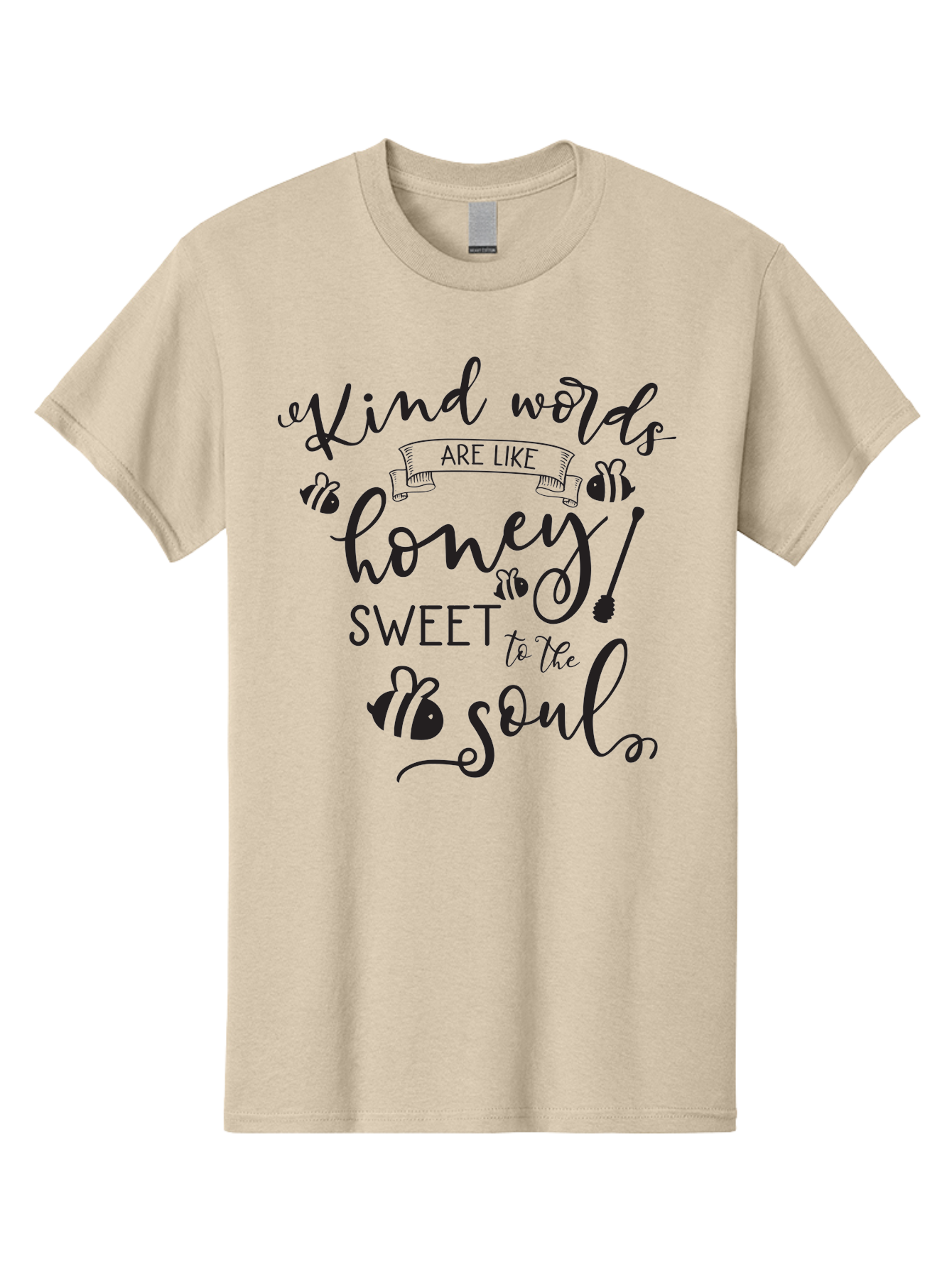 Kind-Words-Are-Like-Honey Men'S Graphic Tee, 100% Cotton, Comfortable Casual Summer Wear, Machine Washable, Inspirational Quote, Kindness, Positive Words, Sweet Soul, Motivational Quote, Black Lettering, Bee Illustrations, Ribbon Banner, Aac920 27