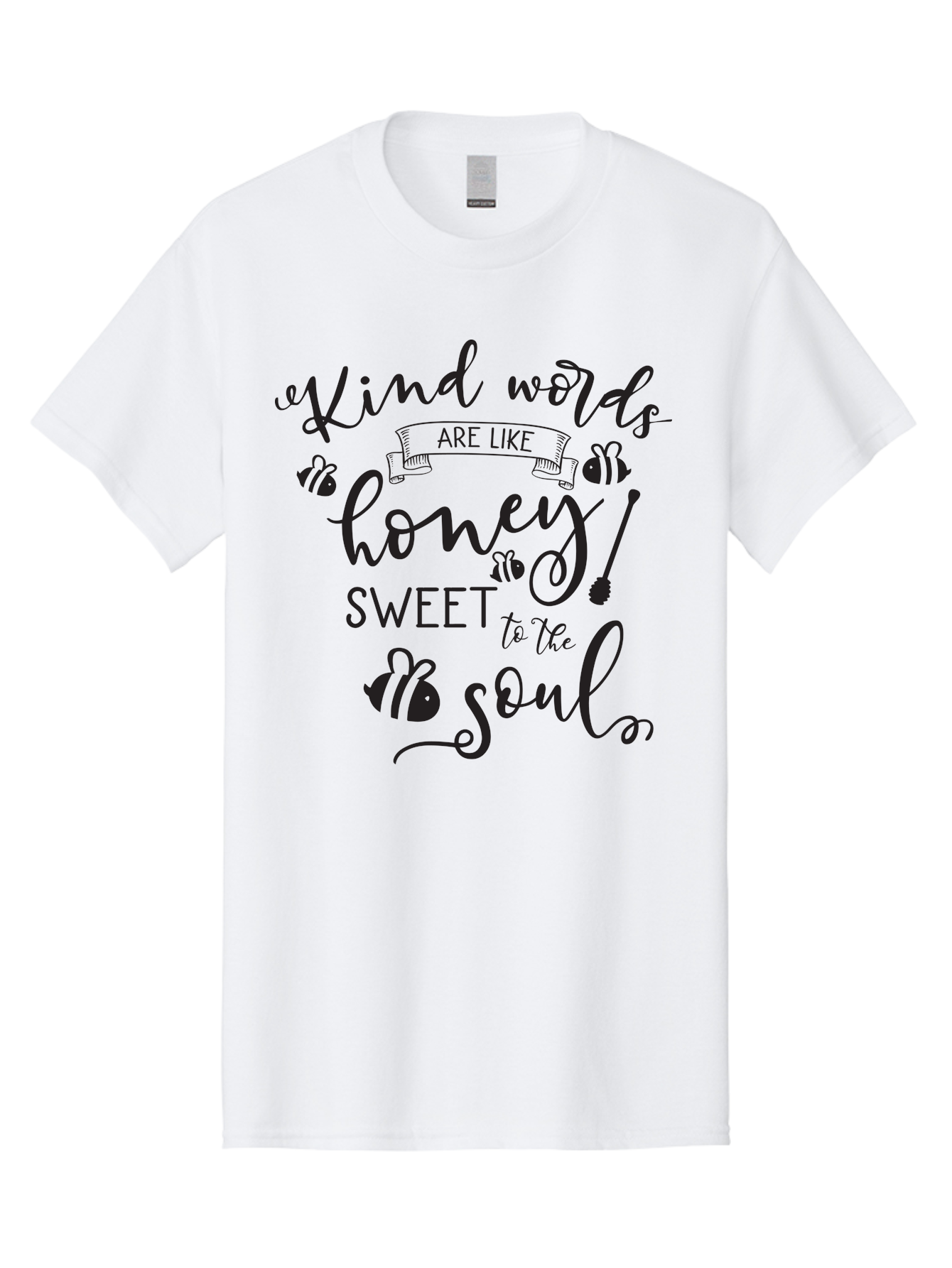 Kind-Words-Are-Like-Honey Men'S Graphic Tee, 100% Cotton, Comfortable Casual Summer Wear, Machine Washable, Inspirational Quote, Kindness, Positive Words, Sweet Soul, Motivational Quote, Black Lettering, Bee Illustrations, Ribbon Banner, Aac920 7