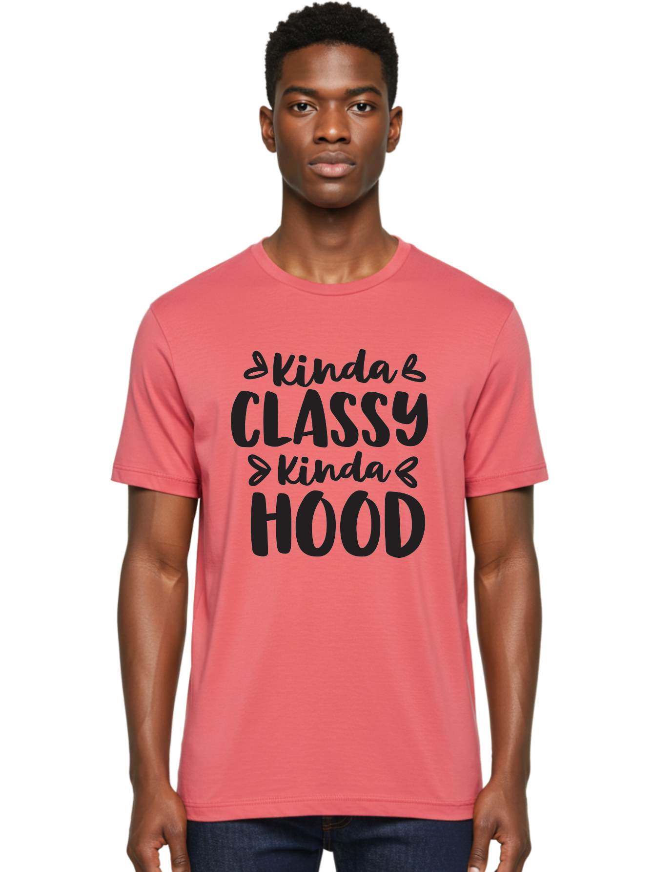 Kinda-Classy-Kinda-Hood Men'S Graphic Tee, 100% Cotton, Comfortable Casual Summer Wear, Machine Washable, Classy And Hood, Contrast, Stylish, Quote, Urban, Elegance, Quirky, Fashion Statement, Sassy, Attitude, Humor, Playful Typography Aac921 26