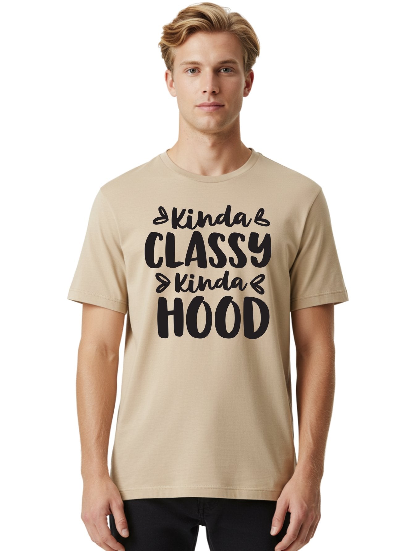 Kinda-Classy-Kinda-Hood Men'S Graphic Tee, 100% Cotton, Comfortable Casual Summer Wear, Machine Washable, Classy And Hood, Contrast, Stylish, Quote, Urban, Elegance, Quirky, Fashion Statement, Sassy, Attitude, Humor, Playful Typography Aac921 30