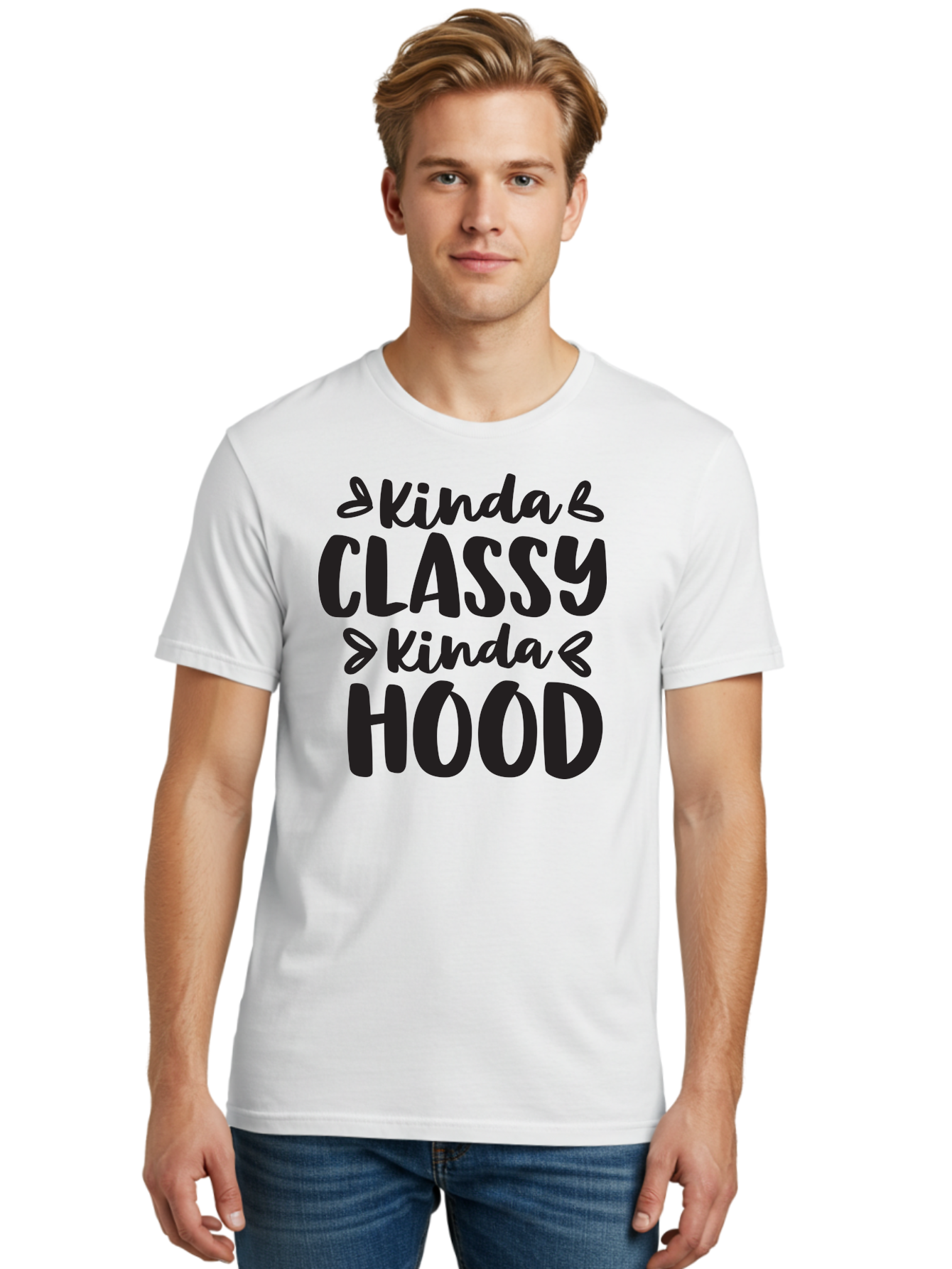 Kinda-Classy-Kinda-Hood Men'S Graphic Tee, 100% Cotton, Comfortable Casual Summer Wear, Machine Washable, Classy And Hood, Contrast, Stylish, Quote, Urban, Elegance, Quirky, Fashion Statement, Sassy, Attitude, Humor, Playful Typography Aac921 28