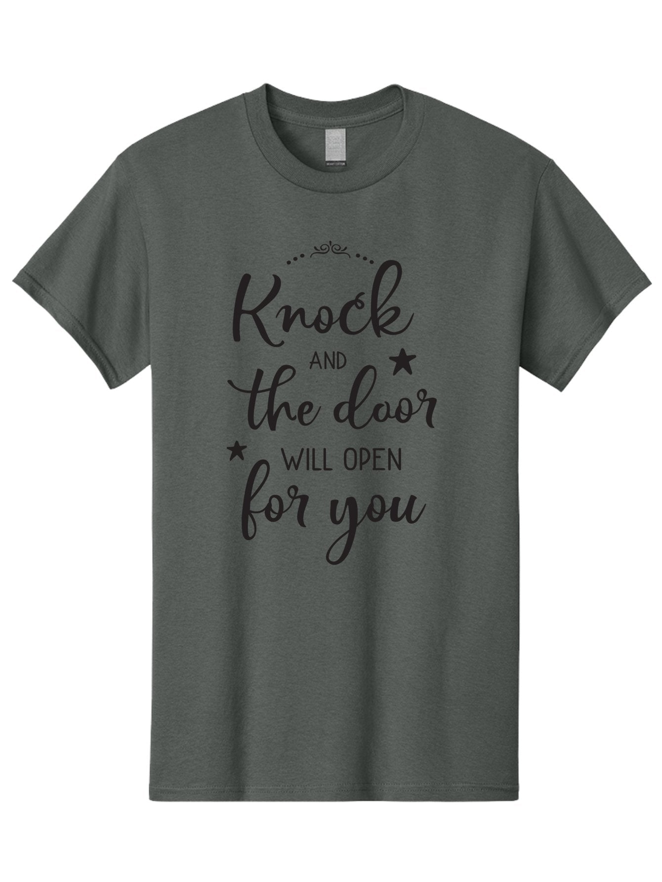 Knock-And-The-Door-Will-Open-For-You Men'S Graphic Tee, 100% Cotton, Comfortable Casual Summer Wear, Machine Washable, Motivational Quote, Inspiring Words, Positive Affirmation, Knock And The Door Will Open, Opportunity Knocks, Success Mantra, Aac922 4