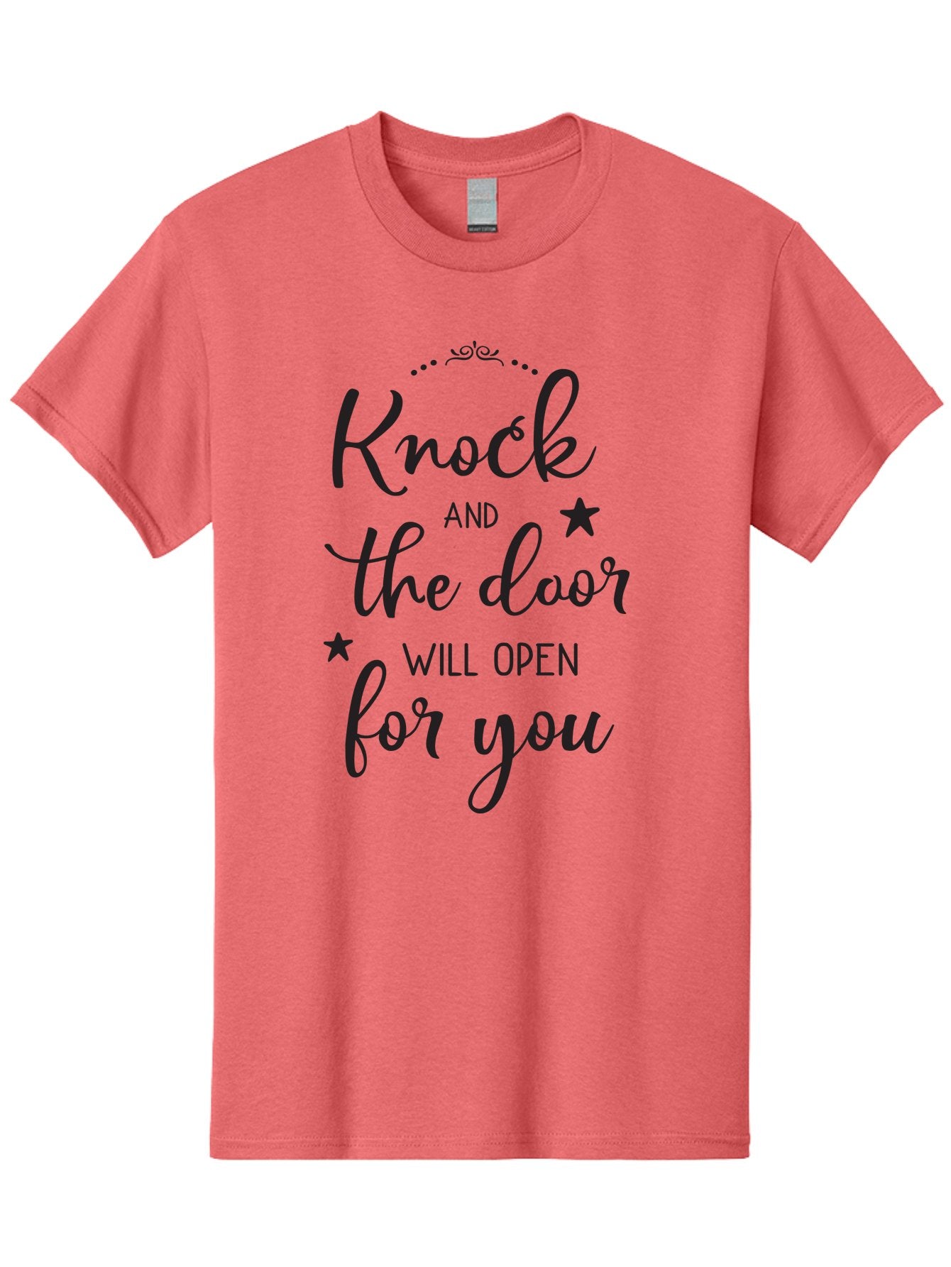 Knock-And-The-Door-Will-Open-For-You Men'S Graphic Tee, 100% Cotton, Comfortable Casual Summer Wear, Machine Washable, Motivational Quote, Inspiring Words, Positive Affirmation, Knock And The Door Will Open, Opportunity Knocks, Success Mantra, Aac922 3