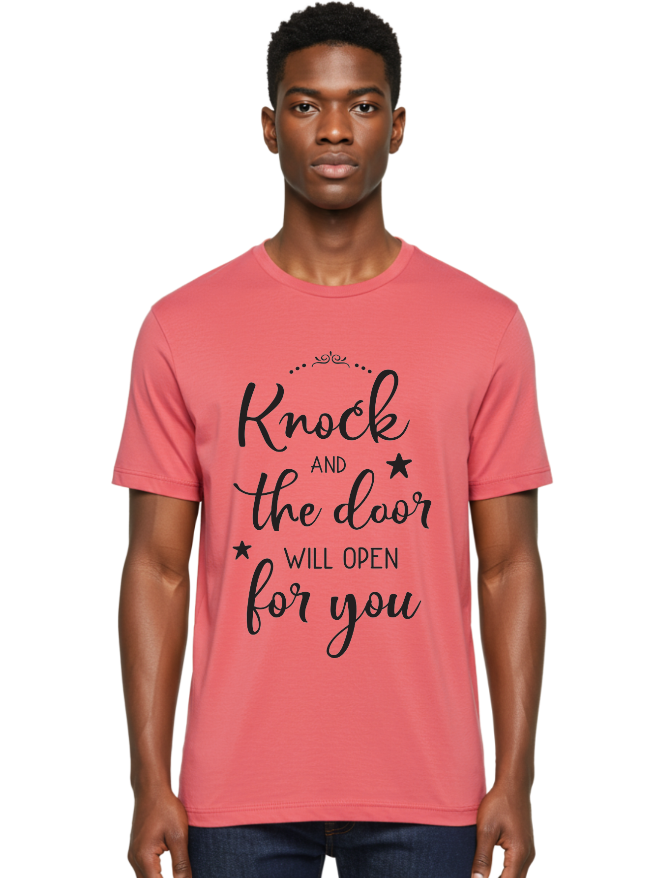 Knock-And-The-Door-Will-Open-For-You Men'S Graphic Tee, 100% Cotton, Comfortable Casual Summer Wear, Machine Washable, Motivational Quote, Inspiring Words, Positive Affirmation, Knock And The Door Will Open, Opportunity Knocks, Success Mantra, Aac922 18