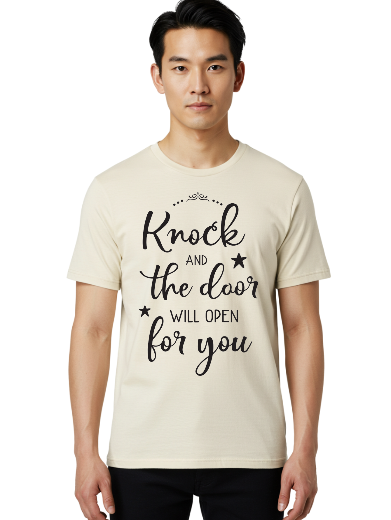 Knock-And-The-Door-Will-Open-For-You Men'S Graphic Tee, 100% Cotton, Comfortable Casual Summer Wear, Machine Washable, Motivational Quote, Inspiring Words, Positive Affirmation, Knock And The Door Will Open, Opportunity Knocks, Success Mantra, Aac922 16