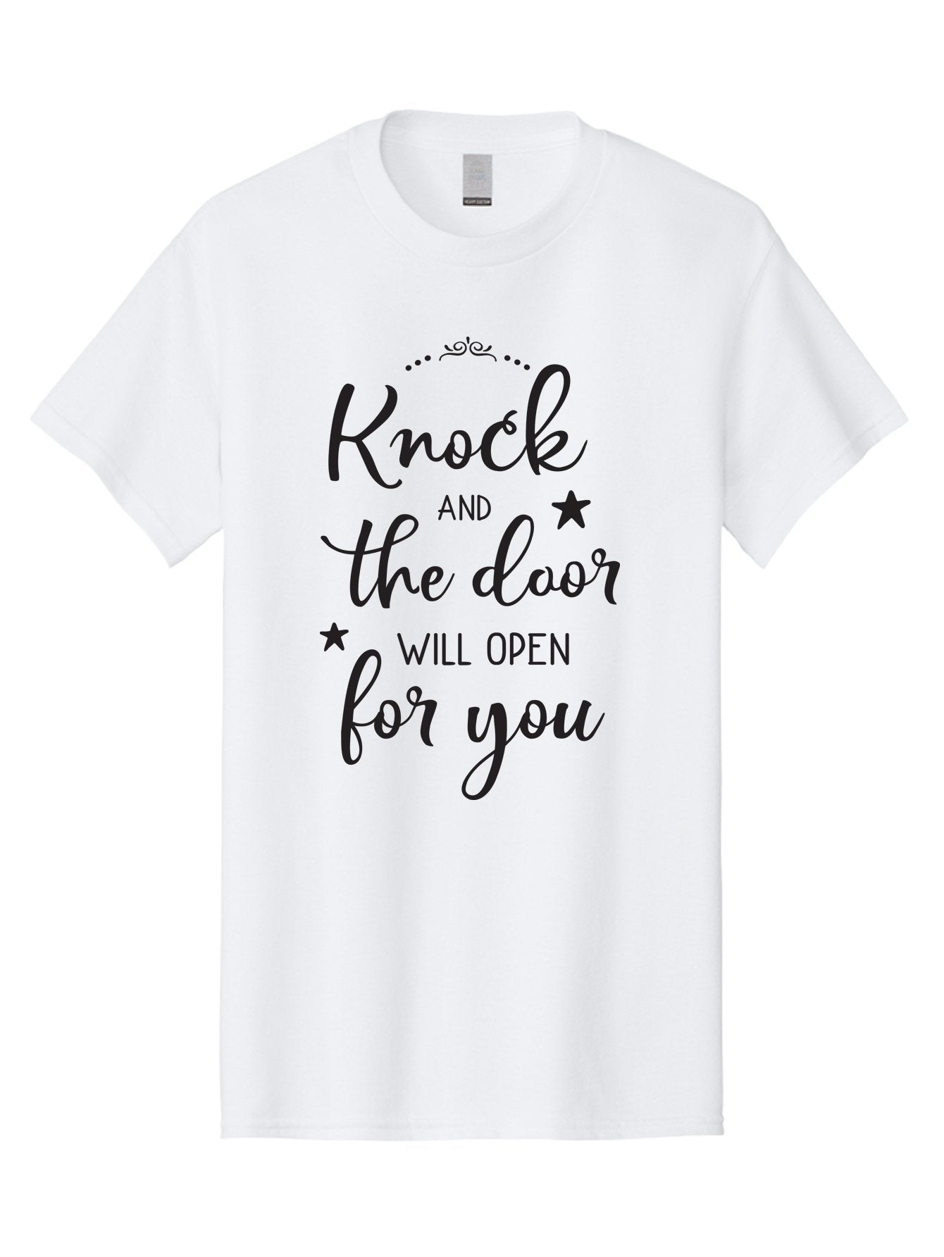 Knock-And-The-Door-Will-Open-For-You Men'S Graphic Tee, 100% Cotton, Comfortable Casual Summer Wear, Machine Washable, Motivational Quote, Inspiring Words, Positive Affirmation, Knock And The Door Will Open, Opportunity Knocks, Success Mantra, Aac922 12