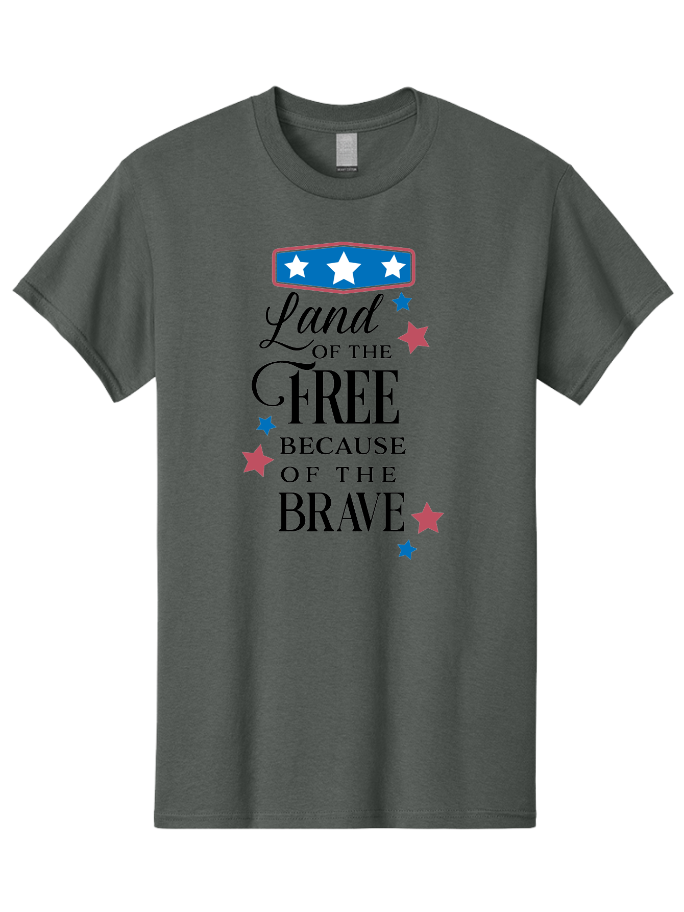 Land-Of-Free-Because-Of-Brave Men'S Graphic Tee, 100% Cotton, Comfortable Casual Summer Wear, Machine Washable, Patriotic Quote, Inspirational Phrase, Red White And Blue Theme, Freedom And Bravery, Stars And Stripes, Usa Pride, Aac924 27