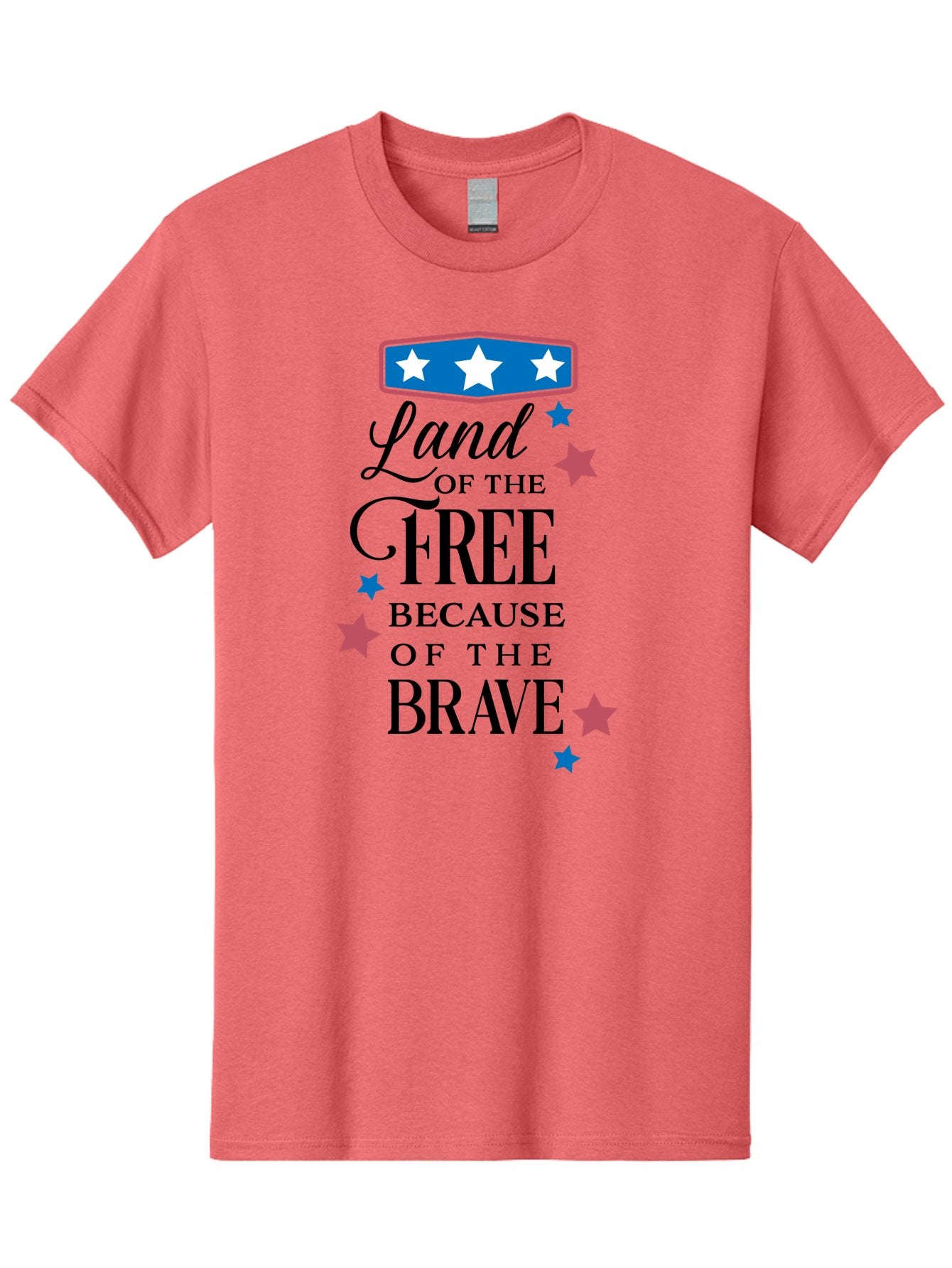 Land-Of-Free-Because-Of-Brave Men'S Graphic Tee, 100% Cotton, Comfortable Casual Summer Wear, Machine Washable, Patriotic Quote, Inspirational Phrase, Red White And Blue Theme, Freedom And Bravery, Stars And Stripes, Usa Pride, Aac924 9