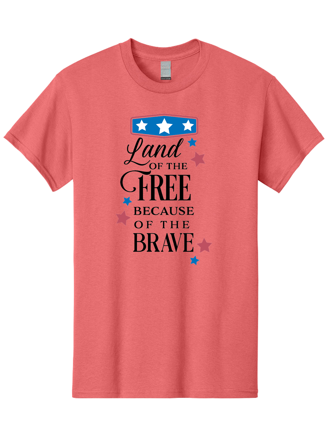 Land-Of-Free-Because-Of-Brave Men'S Graphic Tee, 100% Cotton, Comfortable Casual Summer Wear, Machine Washable, Patriotic Quote, Inspirational Phrase, Red White And Blue Theme, Freedom And Bravery, Stars And Stripes, Usa Pride, Aac924 9