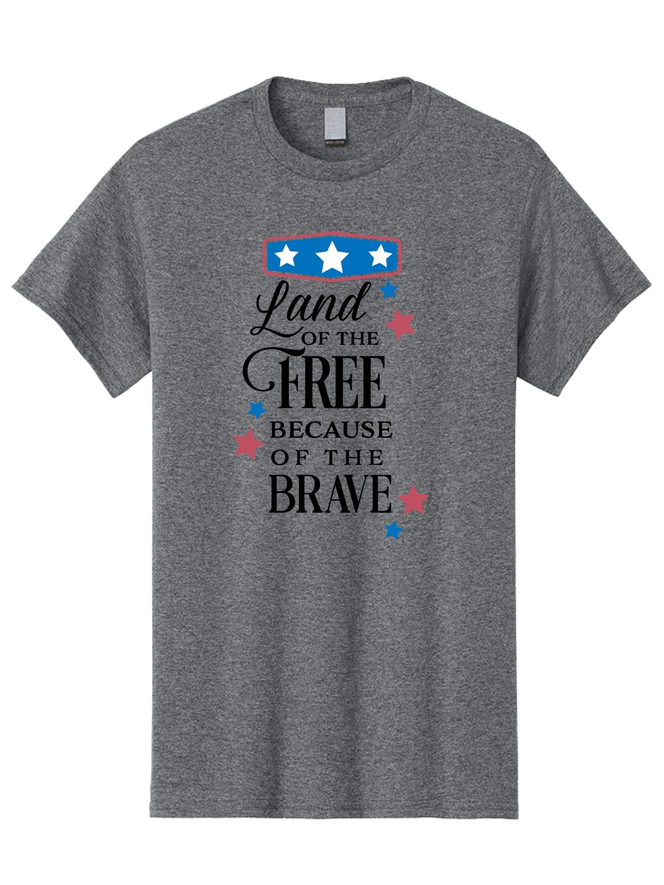 Land-Of-Free-Because-Of-Brave Men'S Graphic Tee, 100% Cotton, Comfortable Casual Summer Wear, Machine Washable, Patriotic Quote, Inspirational Phrase, Red White And Blue Theme, Freedom And Bravery, Stars And Stripes, Usa Pride, Aac924
