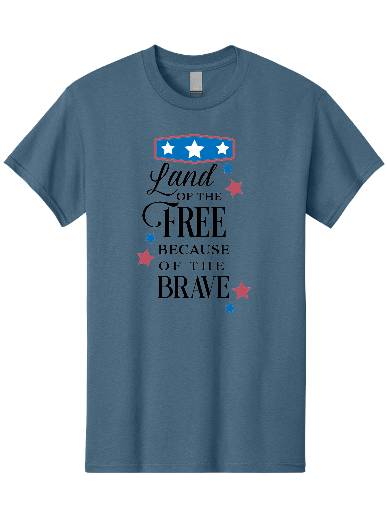 Land-Of-Free-Because-Of-Brave Men'S Graphic Tee, 100% Cotton, Comfortable Casual Summer Wear, Machine Washable, Patriotic Quote, Inspirational Phrase, Red White And Blue Theme, Freedom And Bravery, Stars And Stripes, Usa Pride, Aac924 13