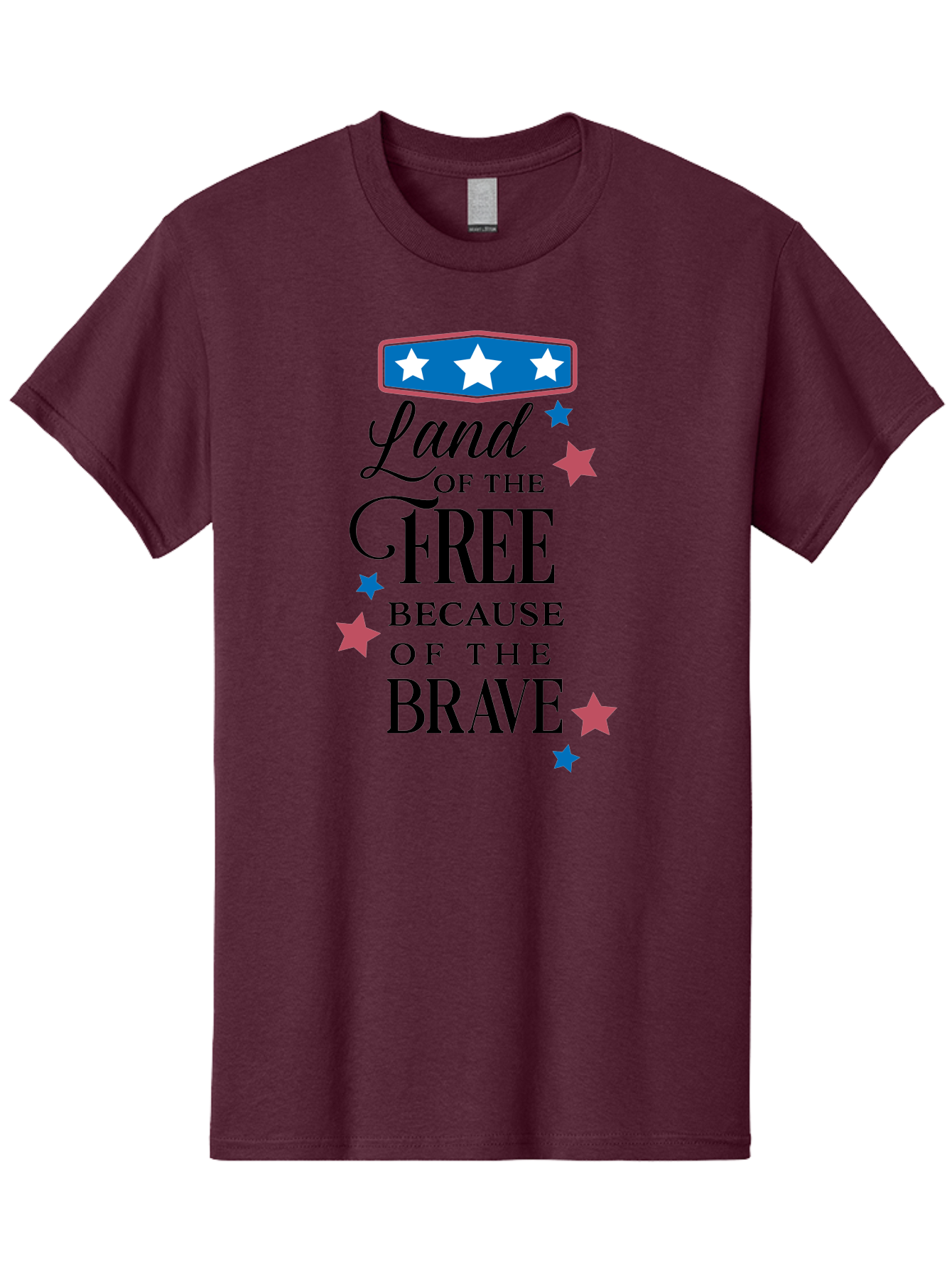 Land-Of-Free-Because-Of-Brave Men'S Graphic Tee, 100% Cotton, Comfortable Casual Summer Wear, Machine Washable, Patriotic Quote, Inspirational Phrase, Red White And Blue Theme, Freedom And Bravery, Stars And Stripes, Usa Pride, Aac924