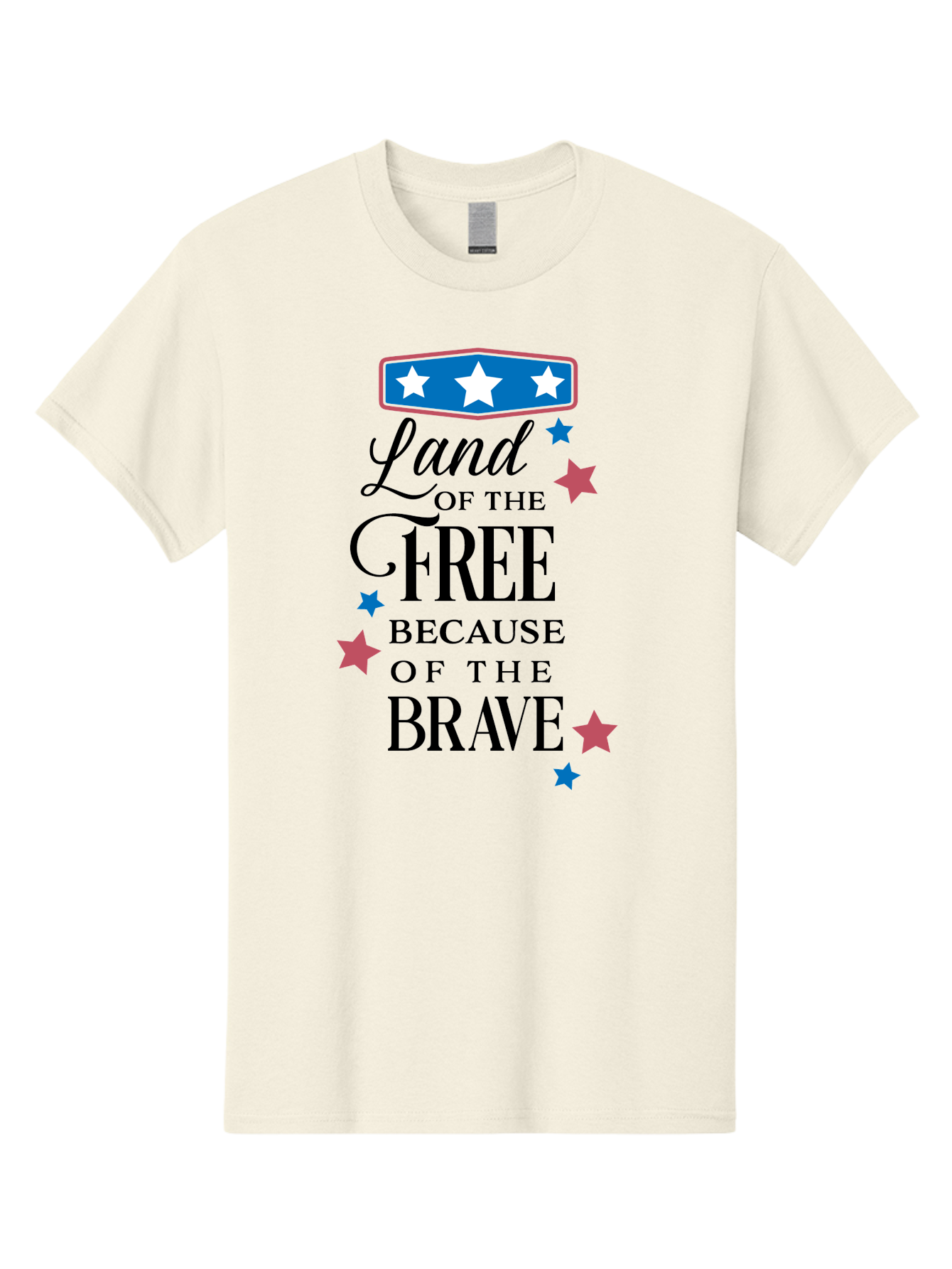 Land-Of-Free-Because-Of-Brave Men'S Graphic Tee, 100% Cotton, Comfortable Casual Summer Wear, Machine Washable, Patriotic Quote, Inspirational Phrase, Red White And Blue Theme, Freedom And Bravery, Stars And Stripes, Usa Pride, Aac924 7