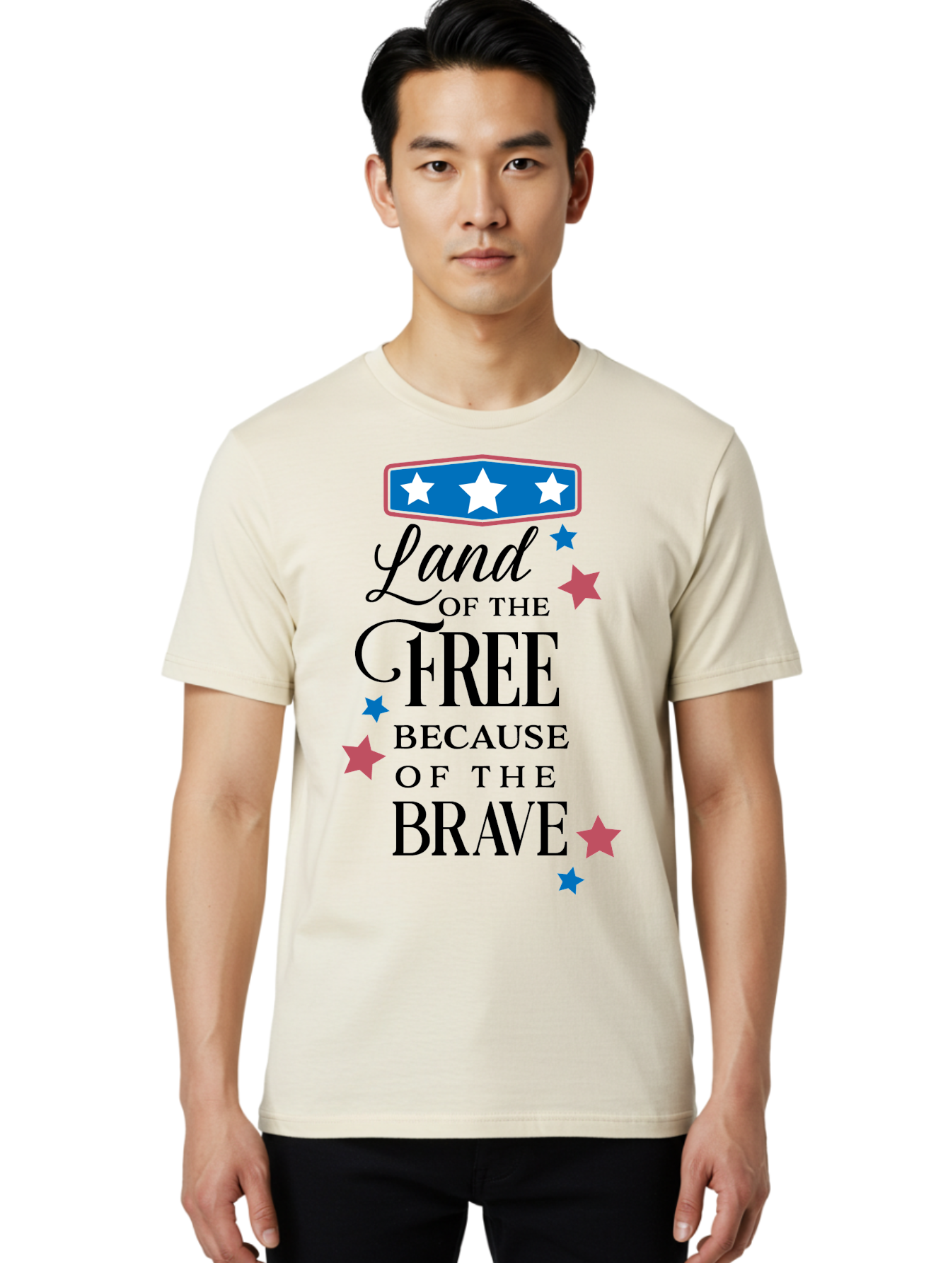 Land-Of-Free-Because-Of-Brave Men'S Graphic Tee, 100% Cotton, Comfortable Casual Summer Wear, Machine Washable, Patriotic Quote, Inspirational Phrase, Red White And Blue Theme, Freedom And Bravery, Stars And Stripes, Usa Pride, Aac924 8