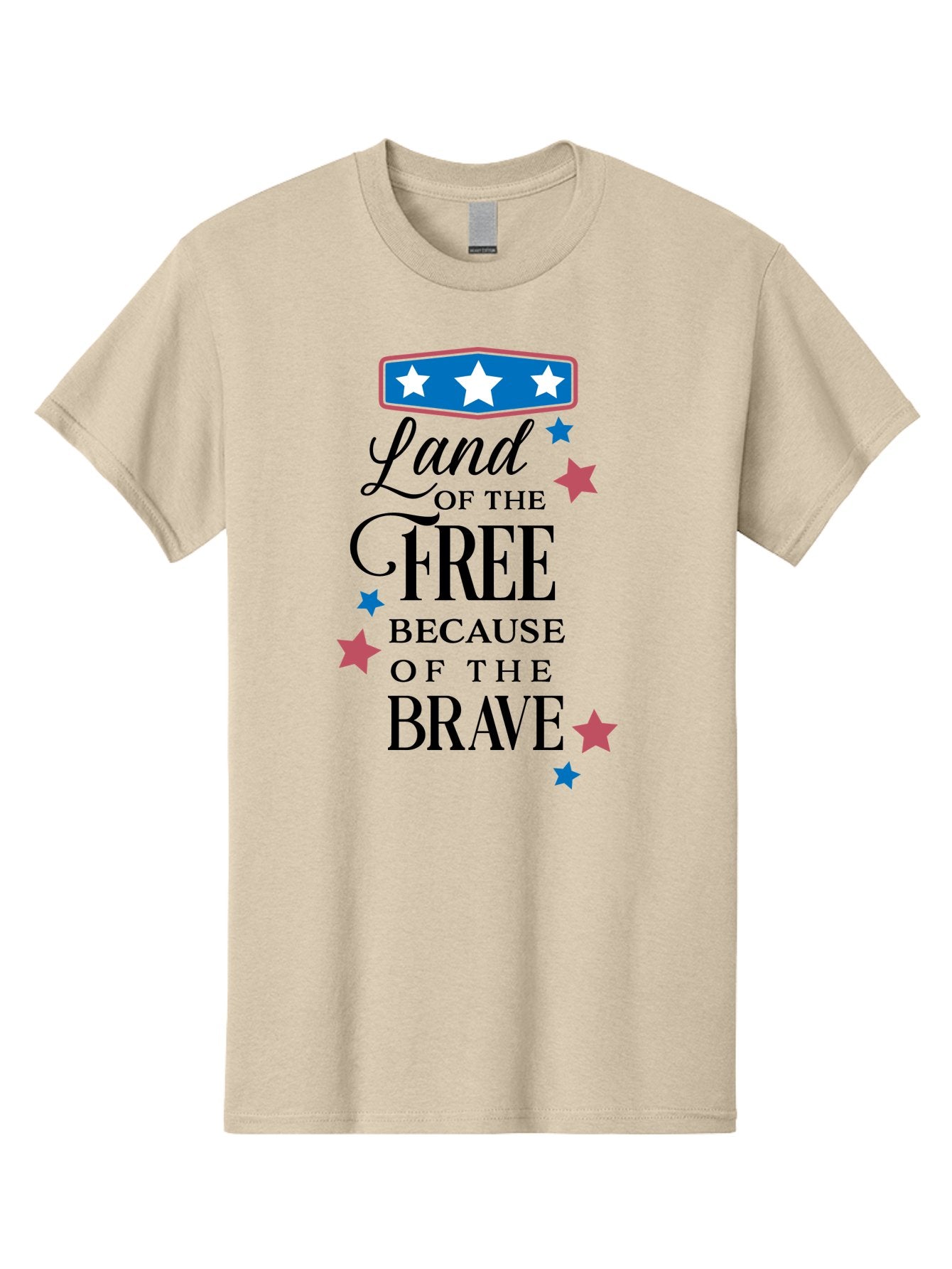 Land-Of-Free-Because-Of-Brave Men'S Graphic Tee, 100% Cotton, Comfortable Casual Summer Wear, Machine Washable, Patriotic Quote, Inspirational Phrase, Red White And Blue Theme, Freedom And Bravery, Stars And Stripes, Usa Pride, Aac924 13