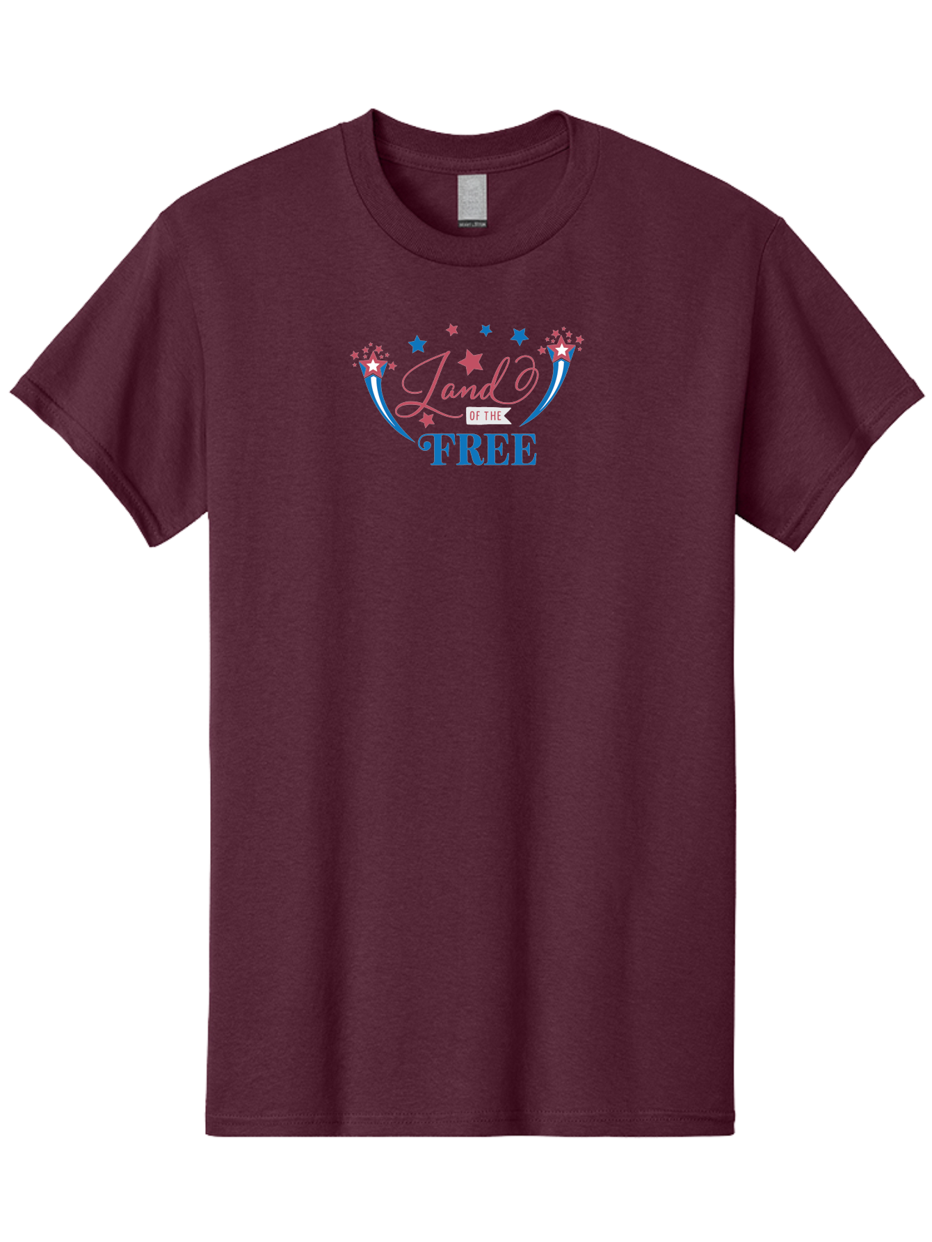 Land-Of-The-Free Men'S Graphic Tee, 100% Cotton, Comfortable Casual Summer Wear, Machine Washable, Patriotic Graphic, Red White And Blue Colors, Starry Design Elements, Freedom Phrase, Liberty Symbol, Cursive Font, Banner Style, Aac925 3