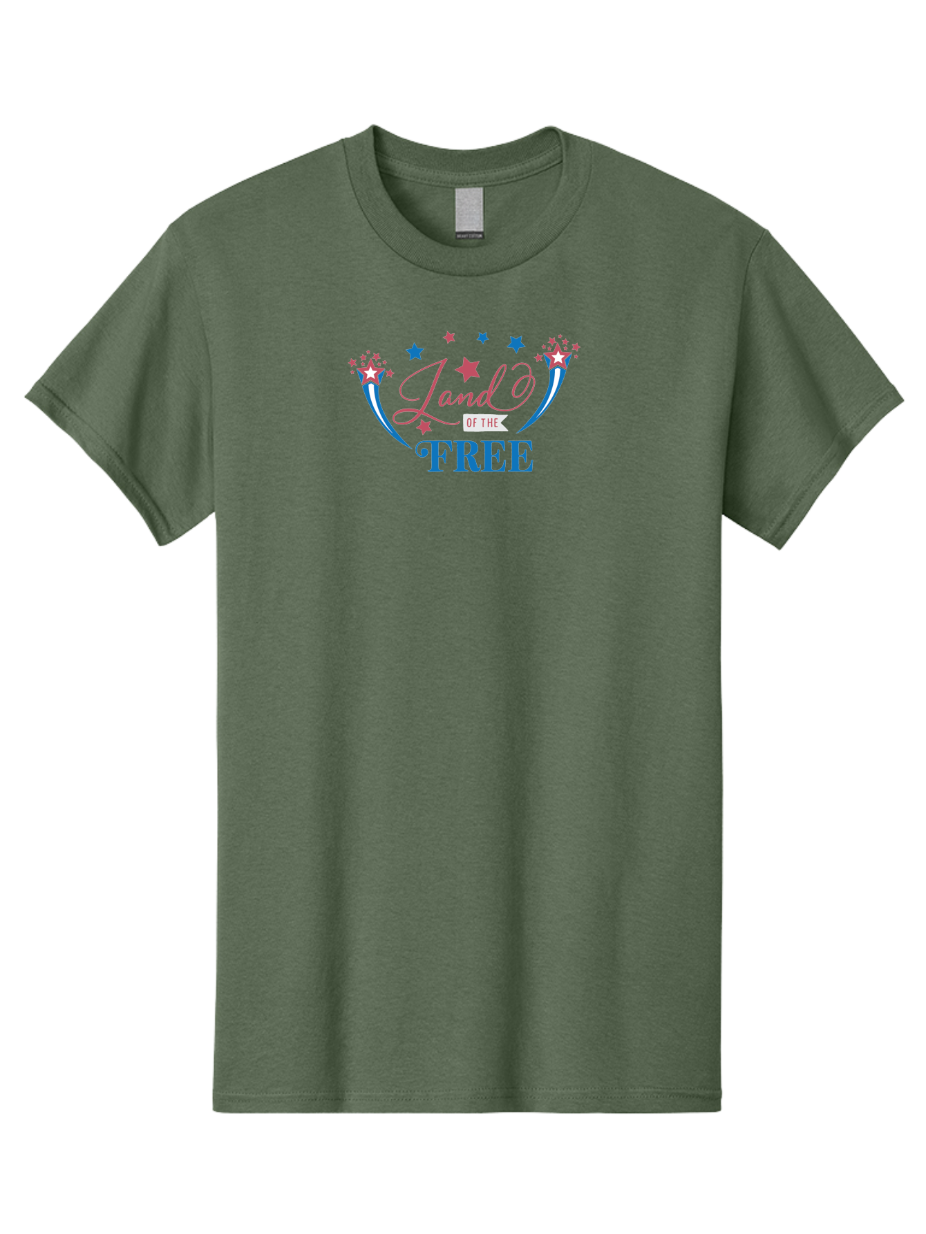 Land-Of-The-Free Men'S Graphic Tee, 100% Cotton, Comfortable Casual Summer Wear, Machine Washable, Patriotic Graphic, Red White And Blue Colors, Starry Design Elements, Freedom Phrase, Liberty Symbol, Cursive Font, Banner Style, Aac925 11