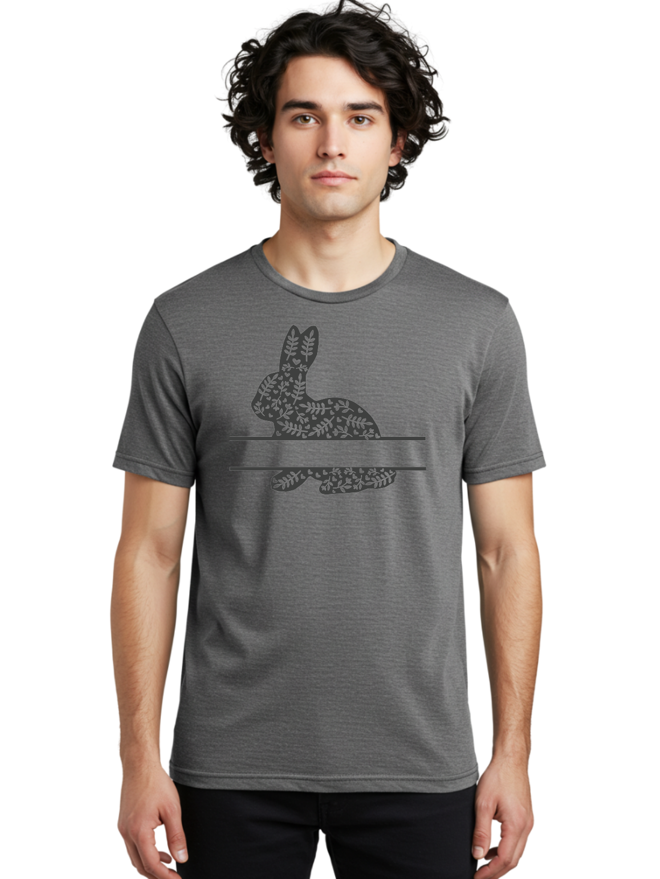 Leafy-Bunny Men'S Graphic Tee, 100% Cotton, Comfortable Casual Summer Wear, Machine Washable, Rabbit Silhouette, Fern Patterns, Leafy Design, Nature-Inspired Art, Botanical Illustration, Whimsical Graphics, Easter Theme Aac929 10
