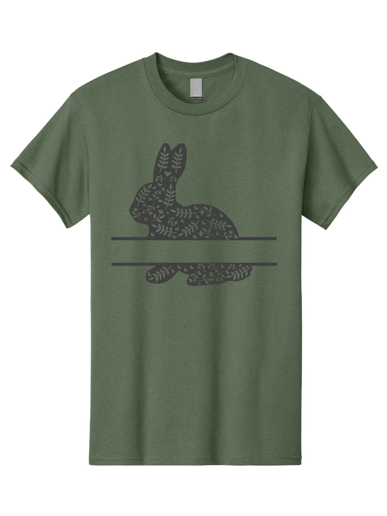 Leafy-Bunny Men'S Graphic Tee, 100% Cotton, Comfortable Casual Summer Wear, Machine Washable, Rabbit Silhouette, Fern Patterns, Leafy Design, Nature-Inspired Art, Botanical Illustration, Whimsical Graphics, Easter Theme Aac929