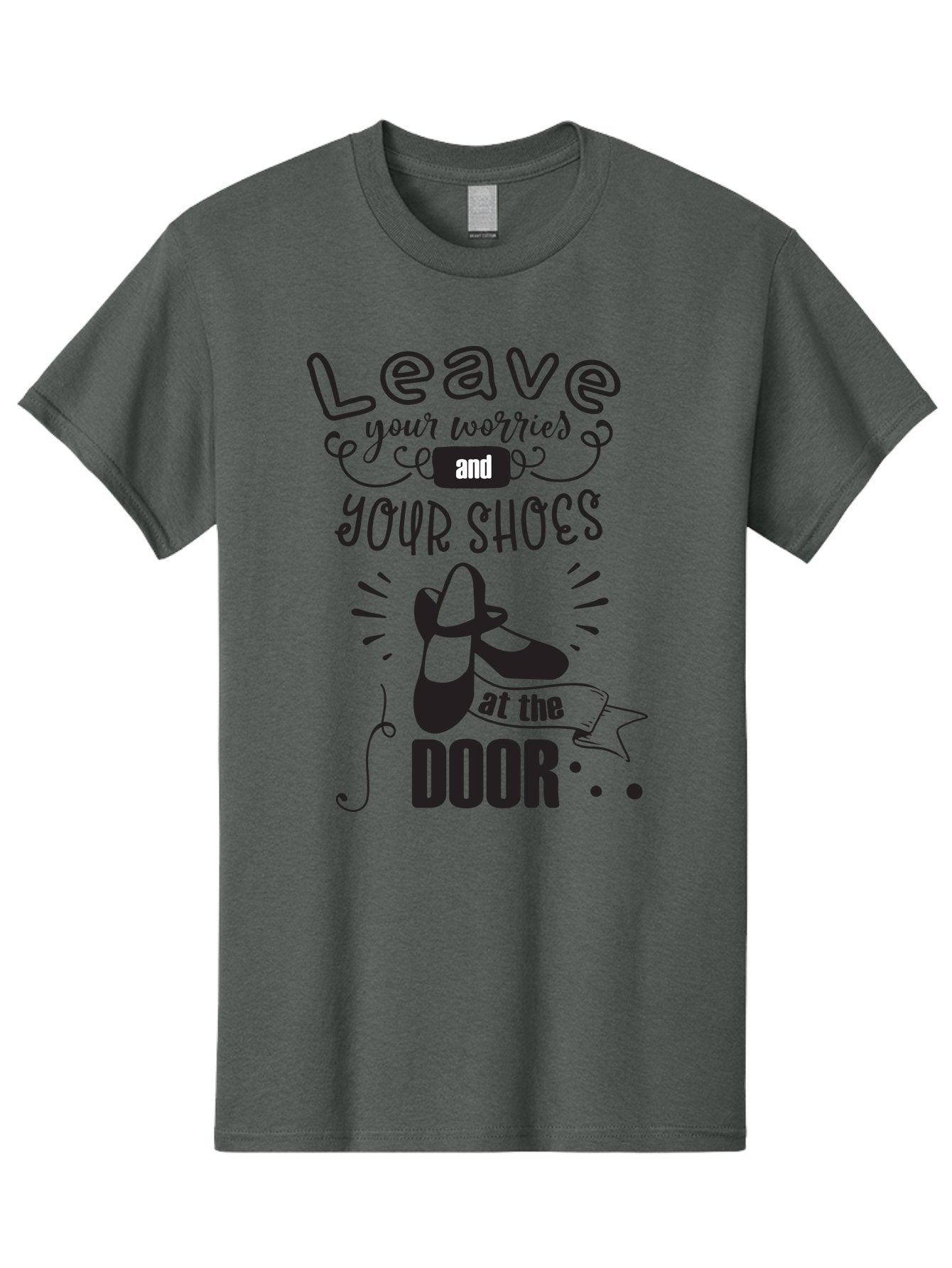 Leave-Your-Worries-And-Your-Shoes-At-The-Door Men'S Graphic Tee, 100% Cotton, Comfortable Casual Summer Wear, Machine Washable, Relaxation Techniques, Stress Relief, Mindfulness, Calm Atmosphere, Inspirational Quotes, Dance Shoes, Welcome Sign Aac931 9