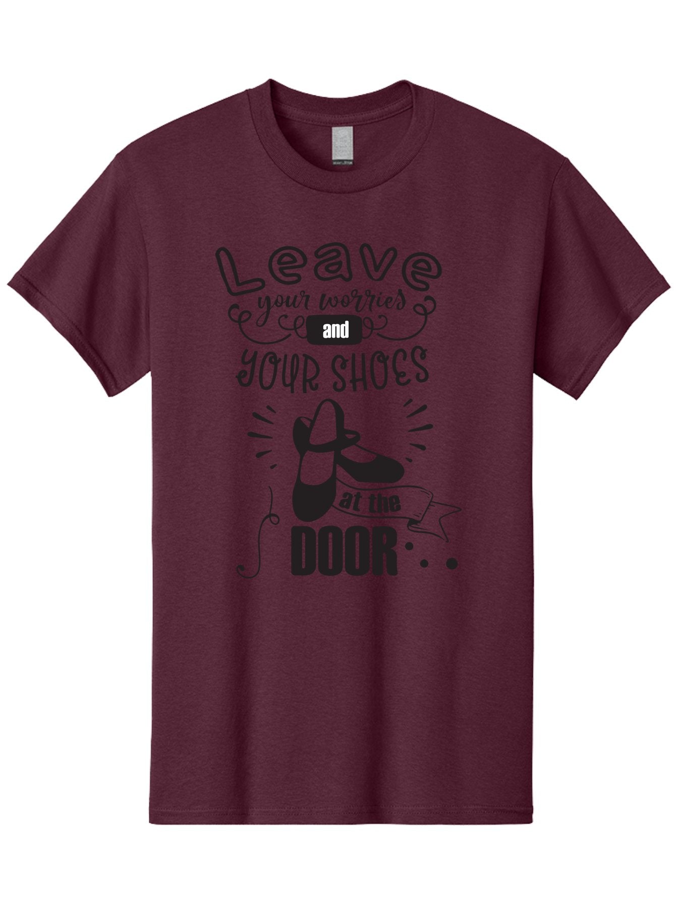 Leave-Your-Worries-And-Your-Shoes-At-The-Door Men'S Graphic Tee, 100% Cotton, Comfortable Casual Summer Wear, Machine Washable, Relaxation Techniques, Stress Relief, Mindfulness, Calm Atmosphere, Inspirational Quotes, Dance Shoes, Welcome Sign Aac931 4