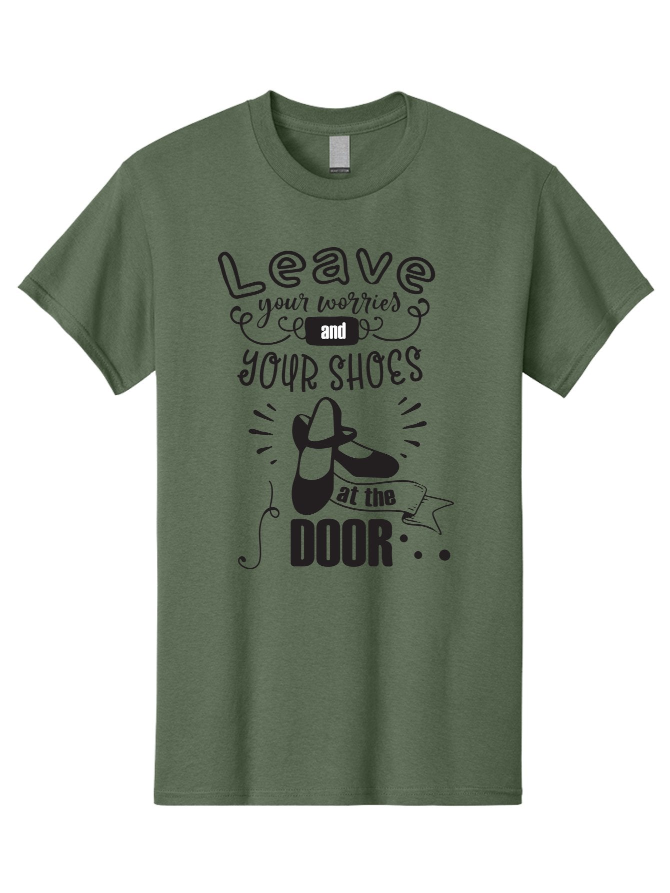 Leave-Your-Worries-And-Your-Shoes-At-The-Door Men'S Graphic Tee, 100% Cotton, Comfortable Casual Summer Wear, Machine Washable, Relaxation Techniques, Stress Relief, Mindfulness, Calm Atmosphere, Inspirational Quotes, Dance Shoes, Welcome Sign Aac931 5