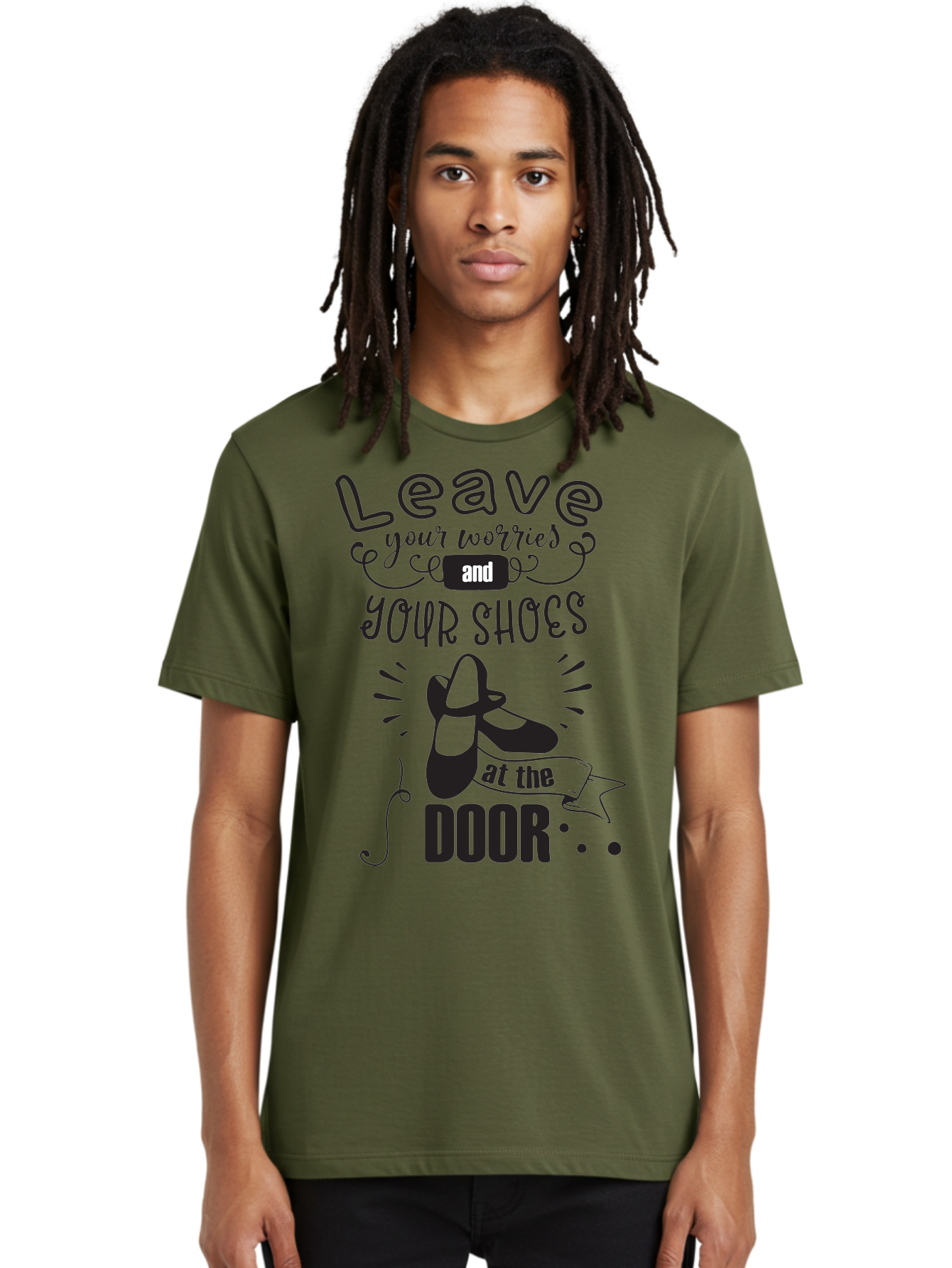 Leave-Your-Worries-And-Your-Shoes-At-The-Door Men'S Graphic Tee, 100% Cotton, Comfortable Casual Summer Wear, Machine Washable, Relaxation Techniques, Stress Relief, Mindfulness, Calm Atmosphere, Inspirational Quotes, Dance Shoes, Welcome Sign Aac931 16