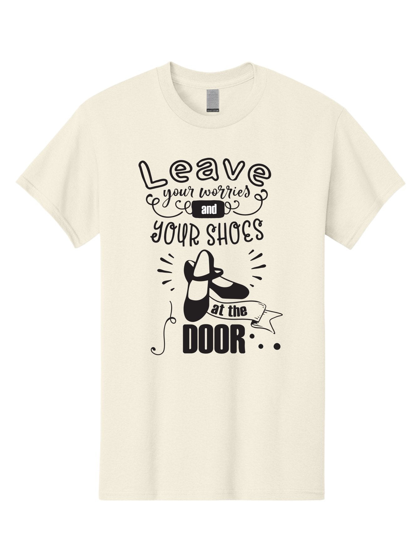 Leave-Your-Worries-And-Your-Shoes-At-The-Door Men'S Graphic Tee, 100% Cotton, Comfortable Casual Summer Wear, Machine Washable, Relaxation Techniques, Stress Relief, Mindfulness, Calm Atmosphere, Inspirational Quotes, Dance Shoes, Welcome Sign Aac931 14