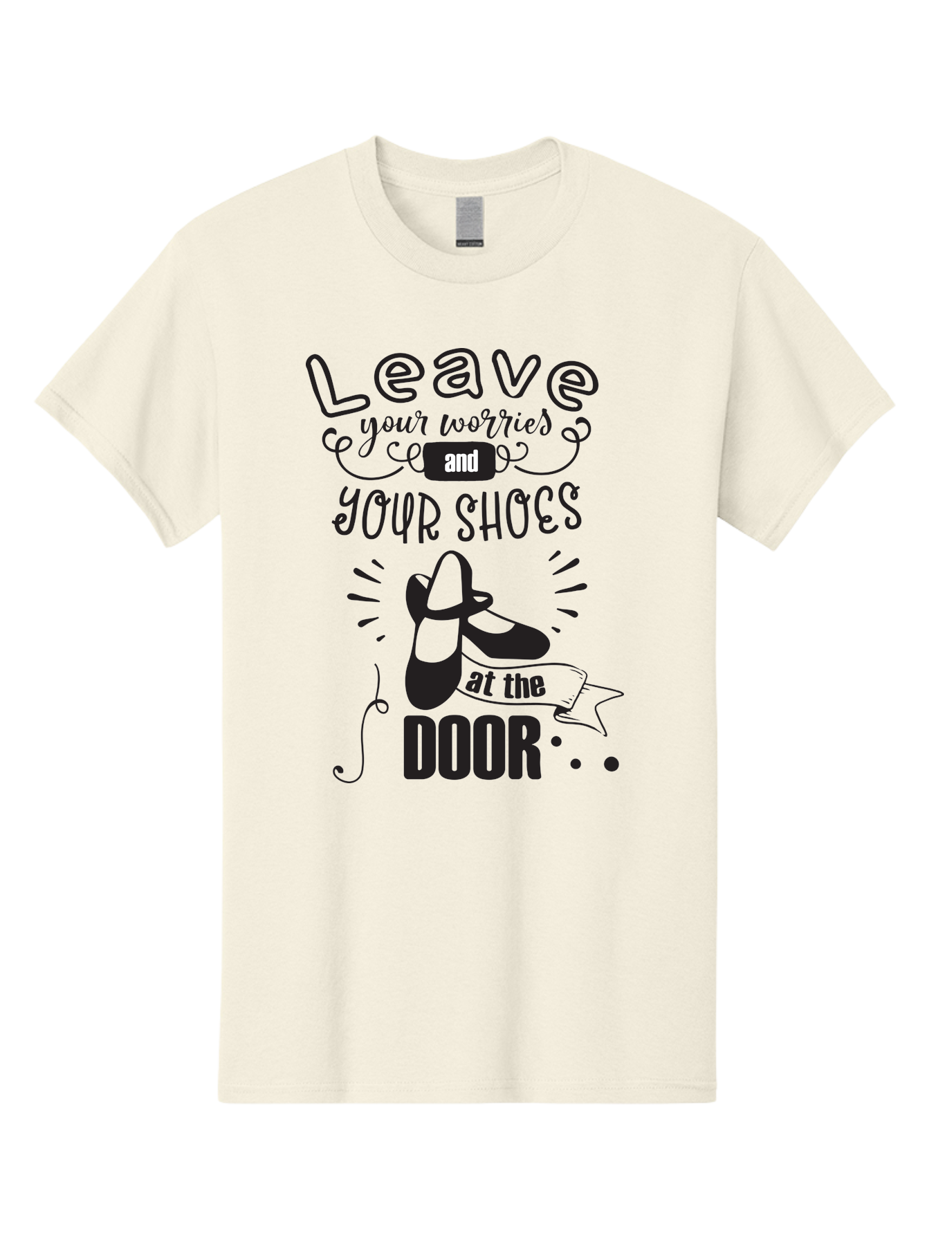 Leave-Your-Worries-And-Your-Shoes-At-The-Door Men'S Graphic Tee, 100% Cotton, Comfortable Casual Summer Wear, Machine Washable, Relaxation Techniques, Stress Relief, Mindfulness, Calm Atmosphere, Inspirational Quotes, Dance Shoes, Welcome Sign Aac931 3