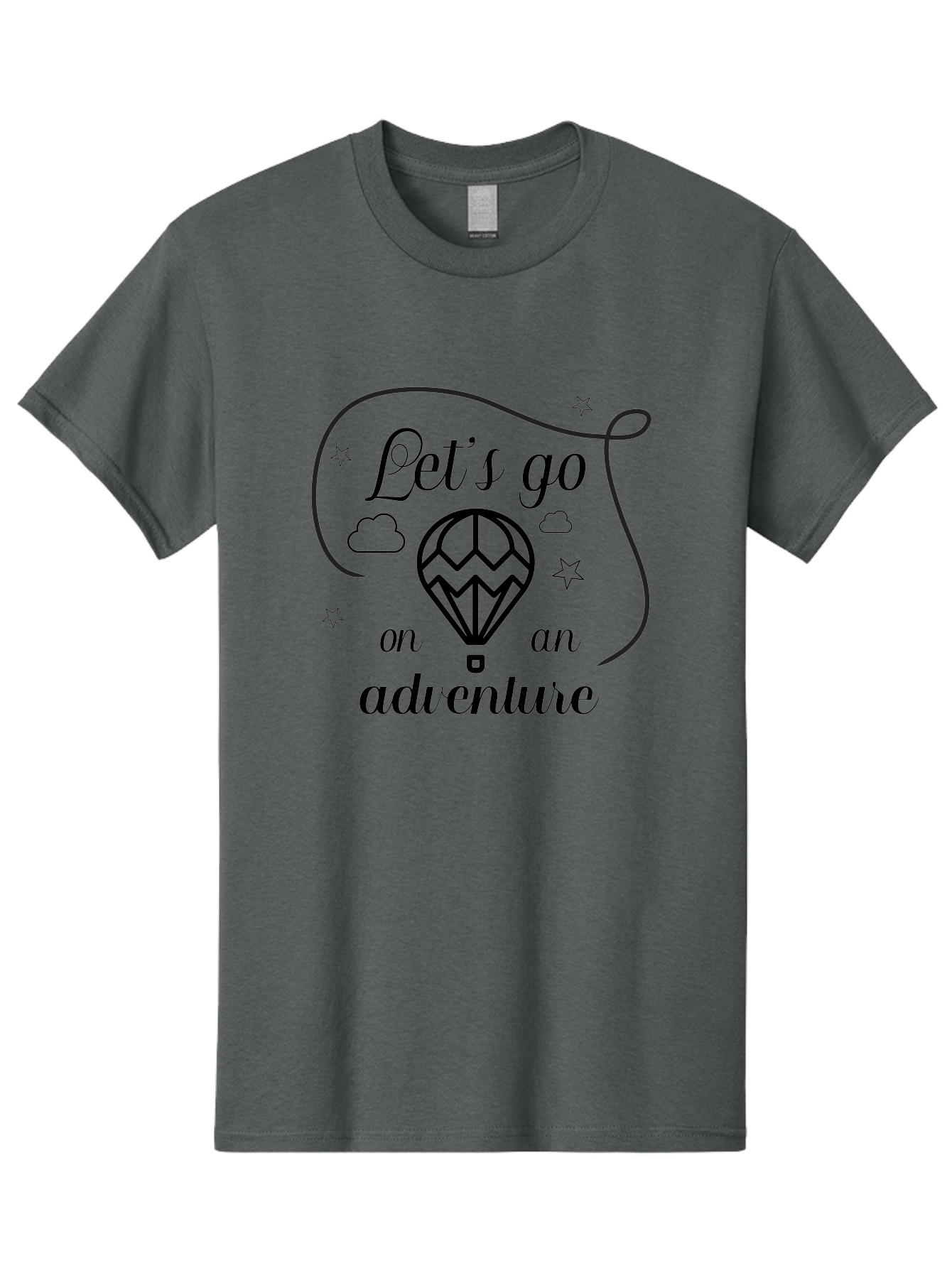 Let-S-Go-On-Adventure Men'S Graphic Tee, 100% Cotton, Comfortable Casual Summer Wear, Machine Washable, Hot Air Balloon, Adventure Travel, Inspirational Quote, Motivational Phrase, Let'S Go On Adventure, Whimsical Design, Stars, Clouds Aac935 15