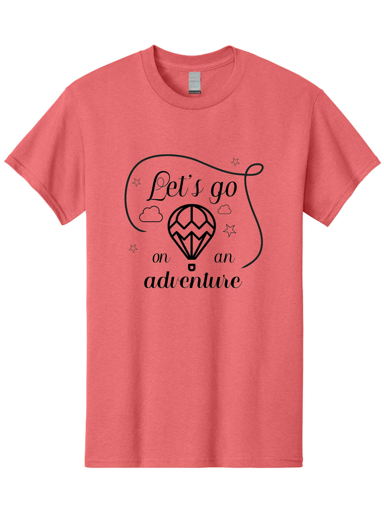 Let-S-Go-On-Adventure Men'S Graphic Tee, 100% Cotton, Comfortable Casual Summer Wear, Machine Washable, Hot Air Balloon, Adventure Travel, Inspirational Quote, Motivational Phrase, Let'S Go On Adventure, Whimsical Design, Stars, Clouds Aac935 19