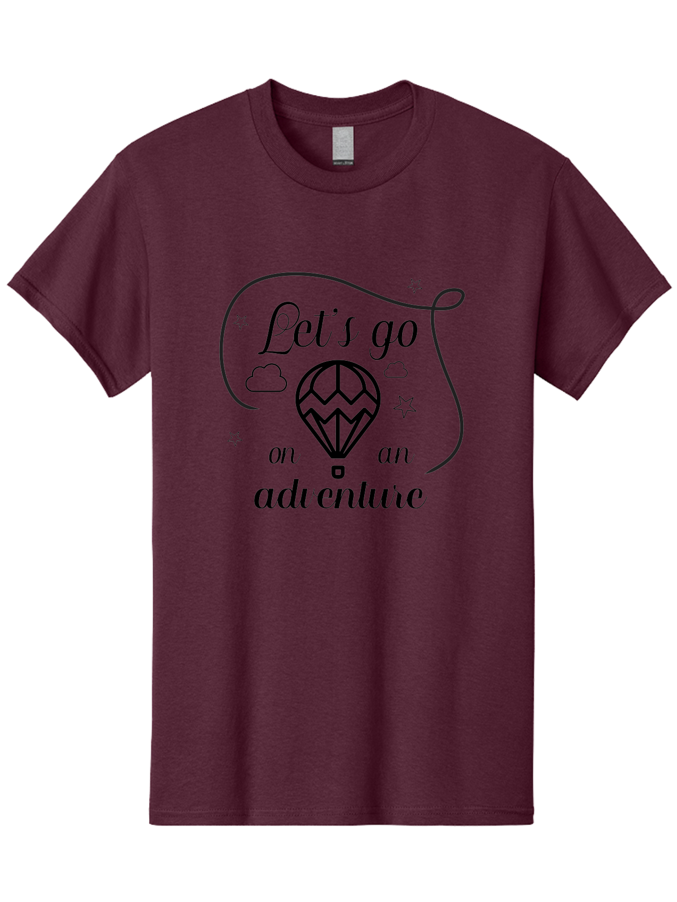 Let-S-Go-On-Adventure Men'S Graphic Tee, 100% Cotton, Comfortable Casual Summer Wear, Machine Washable, Hot Air Balloon, Adventure Travel, Inspirational Quote, Motivational Phrase, Let'S Go On Adventure, Whimsical Design, Stars, Clouds Aac935 27